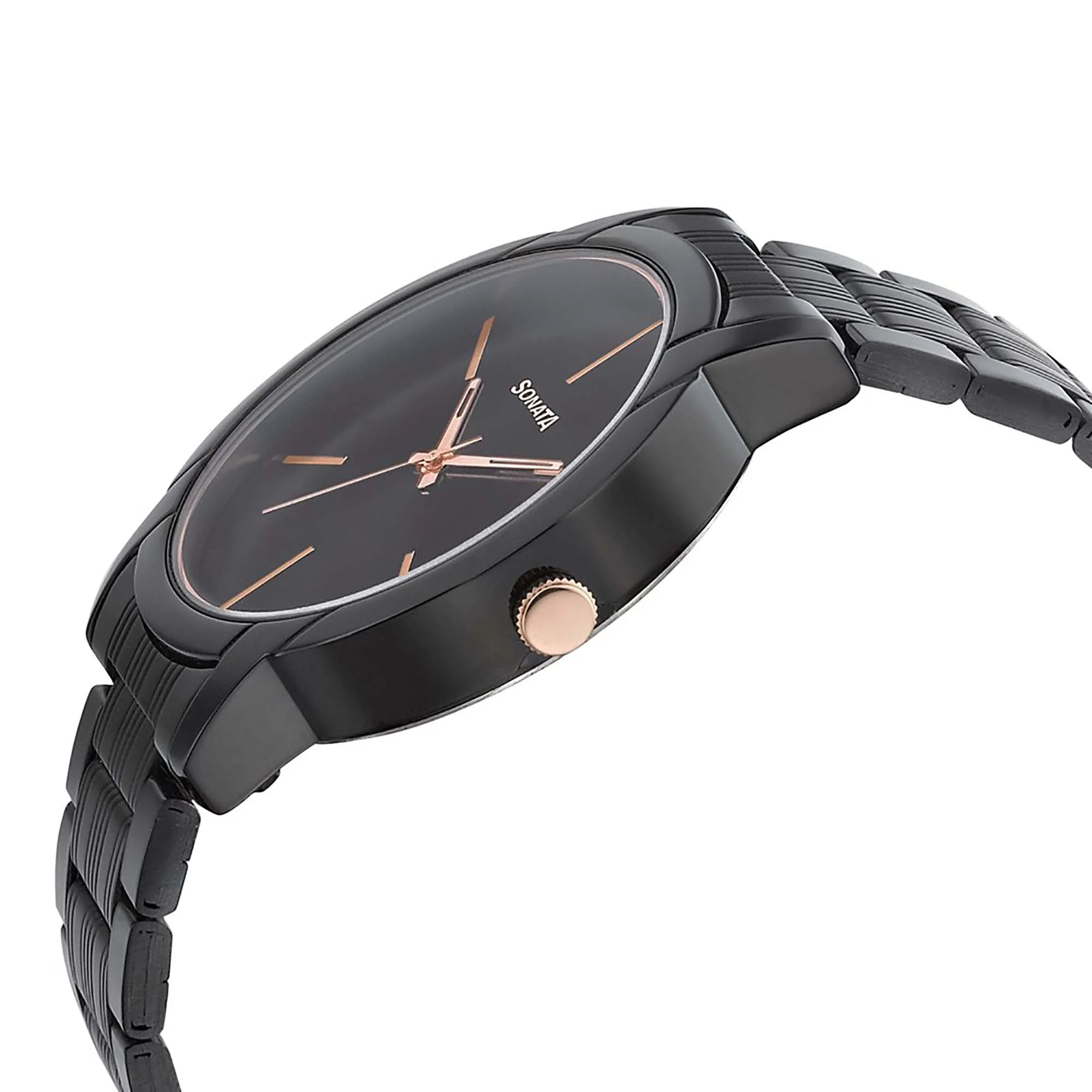 Sonata Quartz Analog Black Dial Metal Strap Watch for Men - Image 3