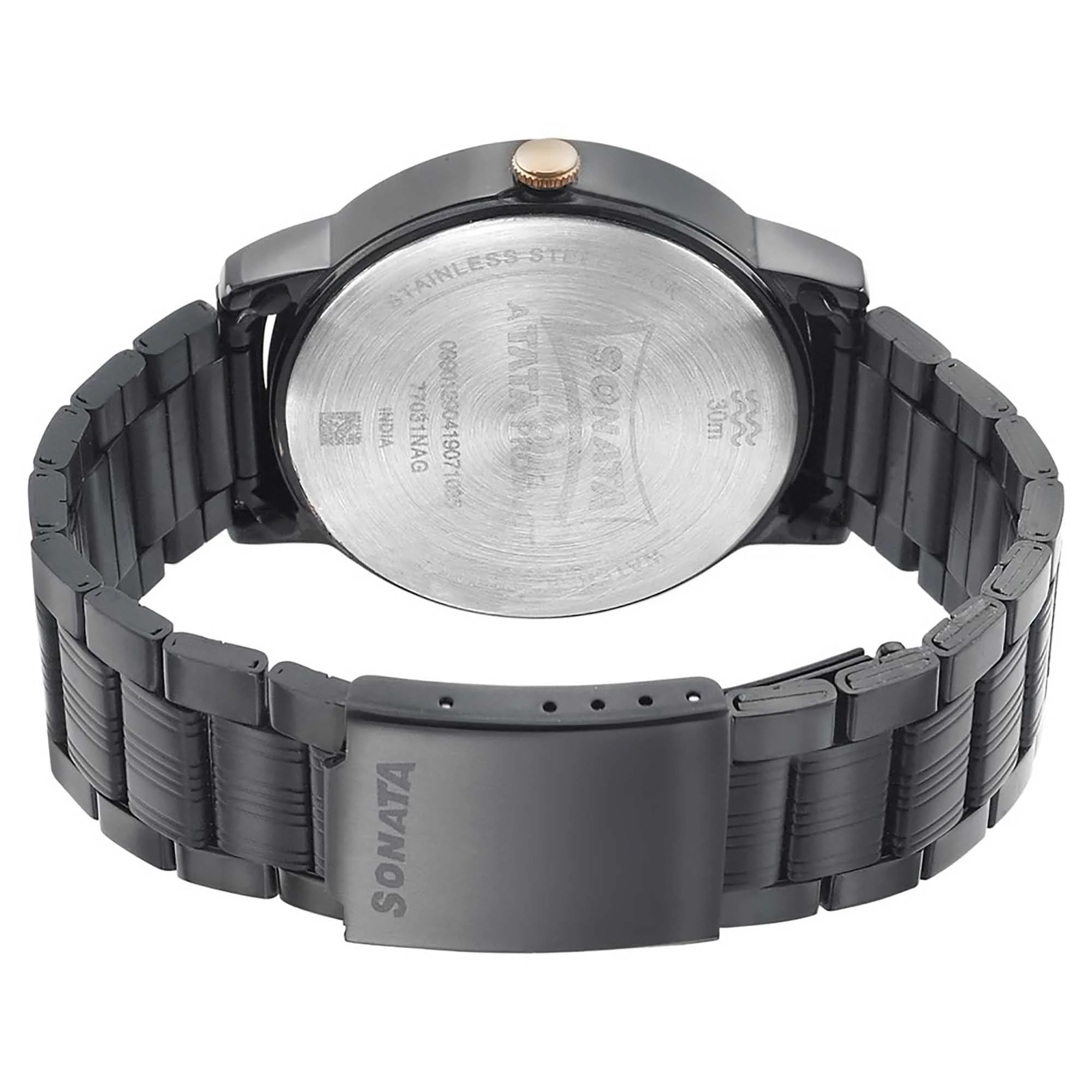 Sonata Quartz Analog Black Dial Metal Strap Watch for Men - Image 4