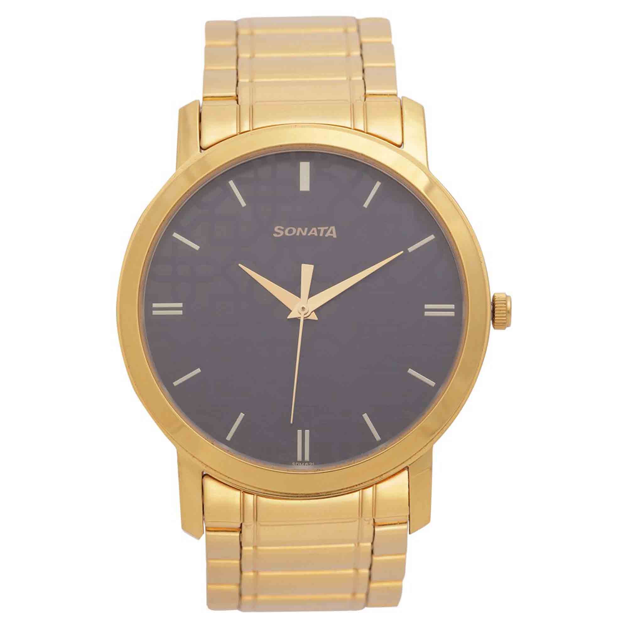 Sonata Quartz Analog Black Dial Stainless Steel Strap Watch for Men