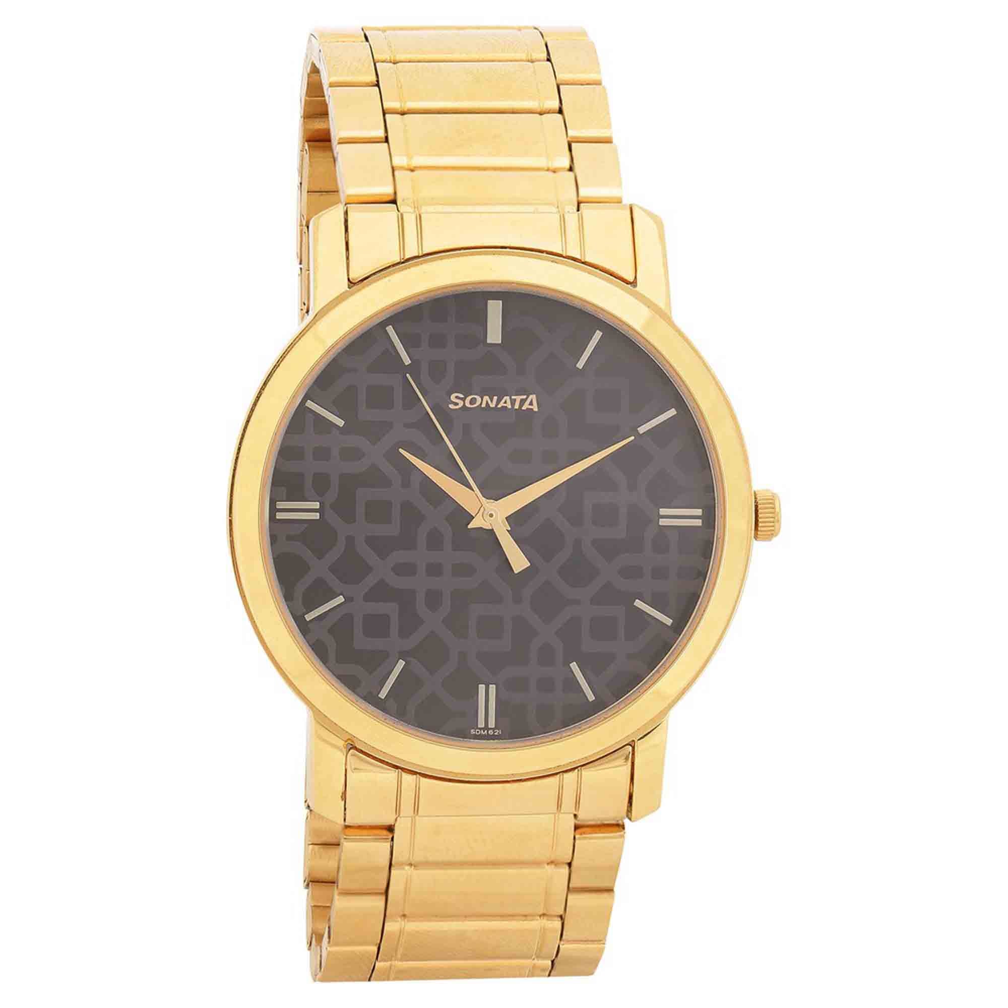 Sonata Quartz Analog Black Dial Stainless Steel Strap Watch for Men - Image 2