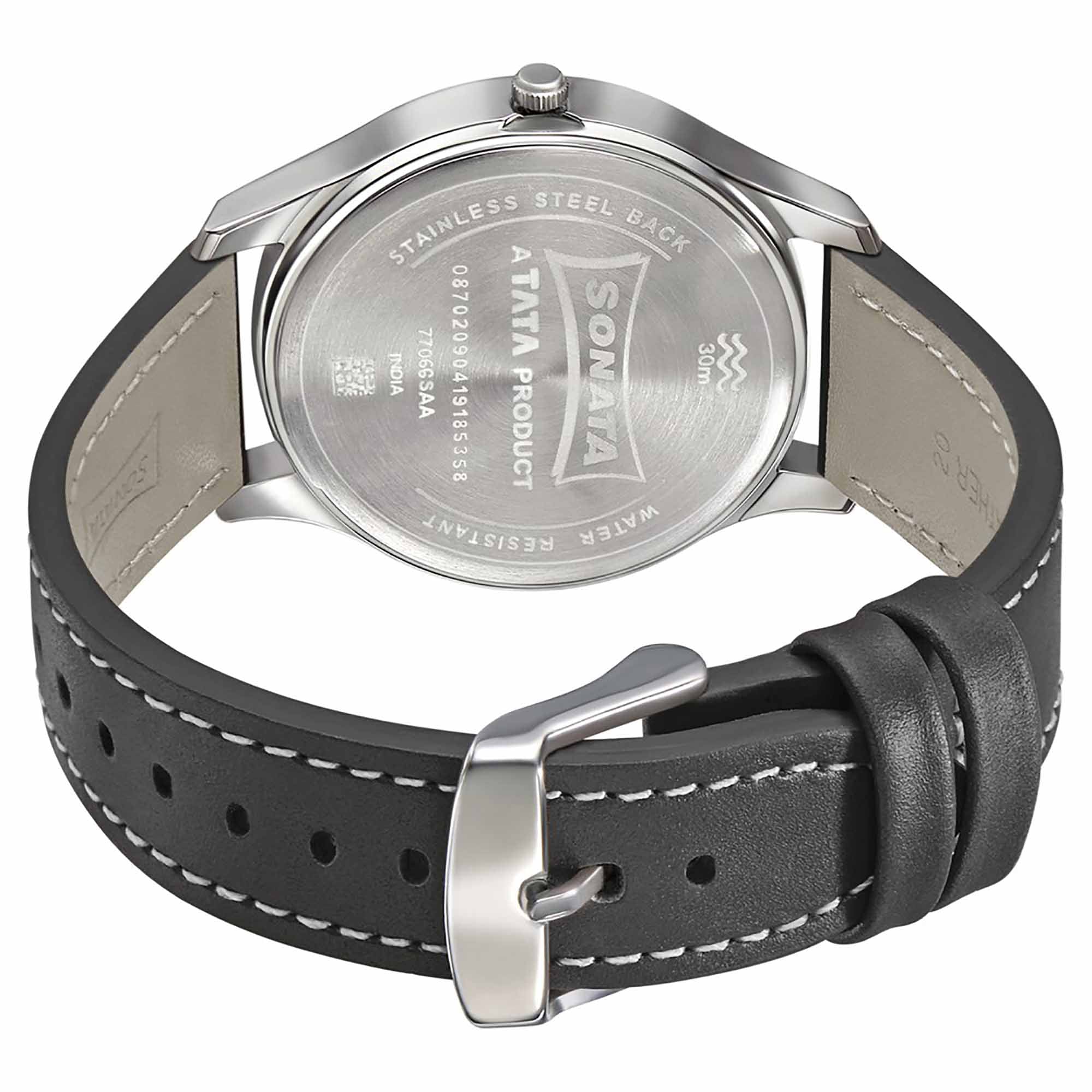 Sonata Quartz Analog Blue Dial Leather Strap Watch for Men - Image 4