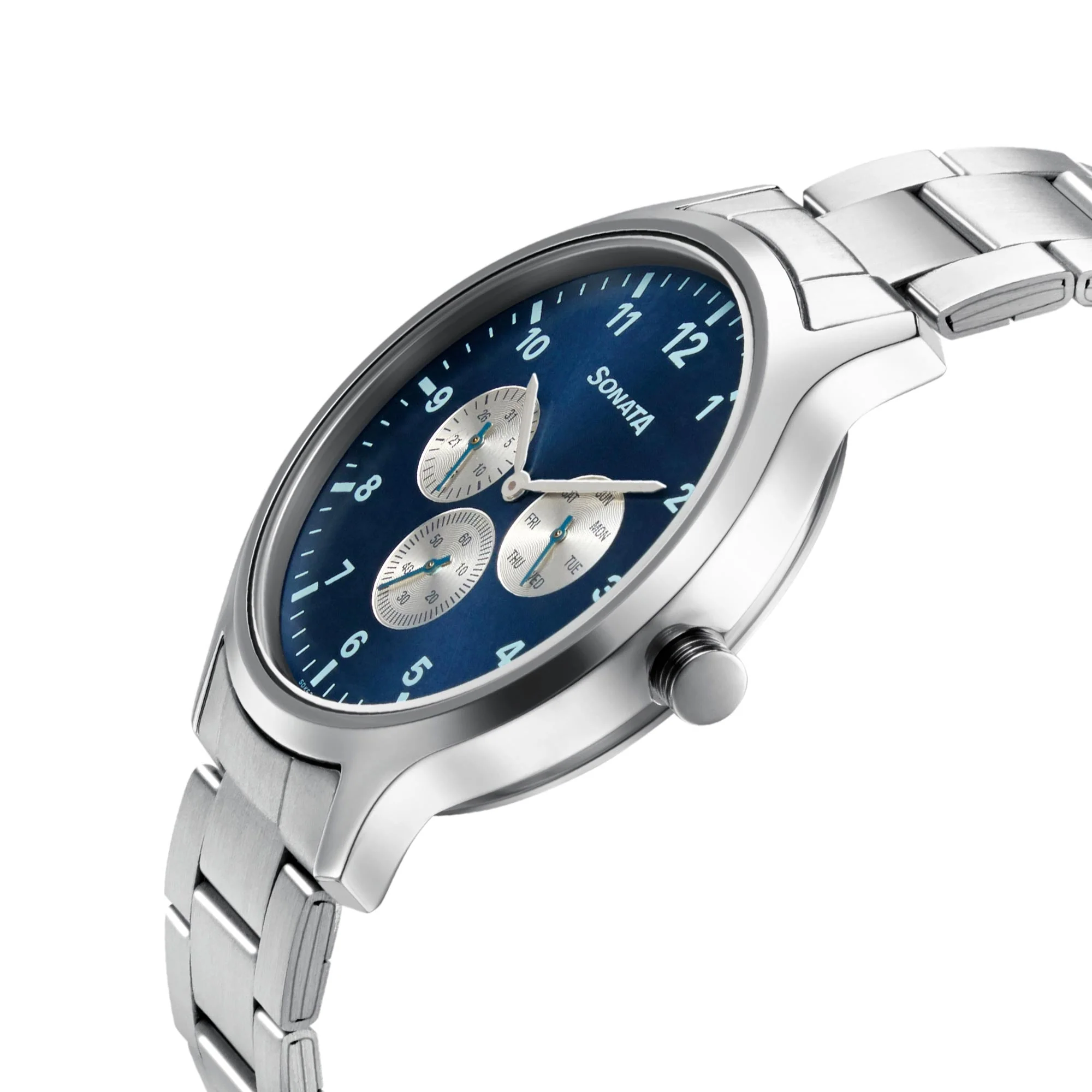Sonata Quartz Analog Blue Dial Metal Strap Watch for Men - Image 3