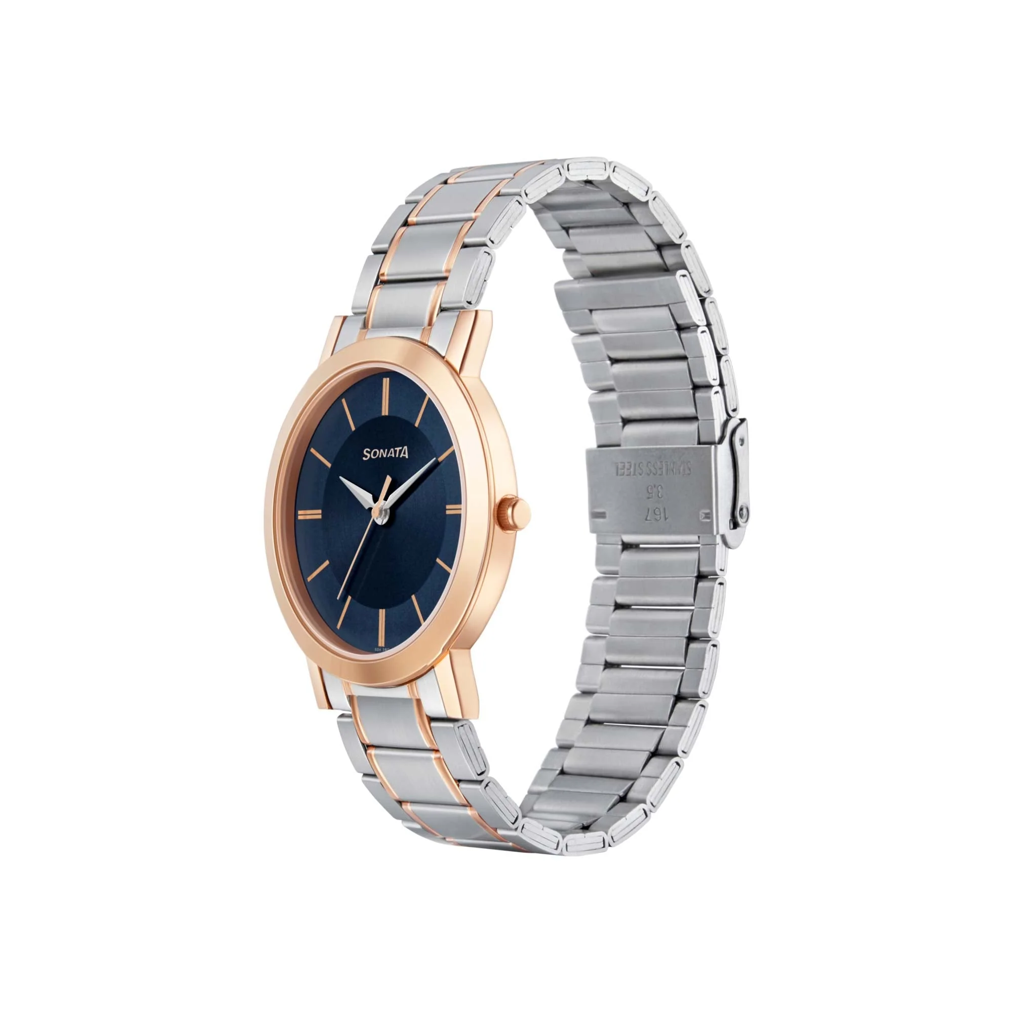 Sonata Quartz Analog Blue Dial Stainless Steel Strap Watch for Men - Image 2