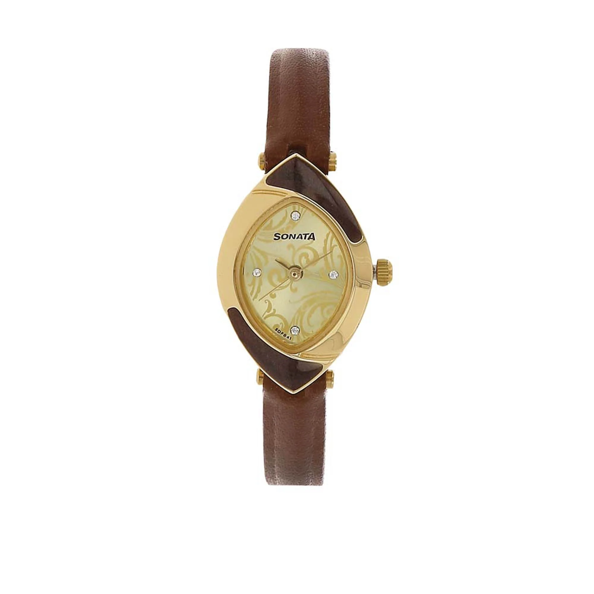 Sonata Quartz Analog Champagne Dial Leather Strap Watch for Women