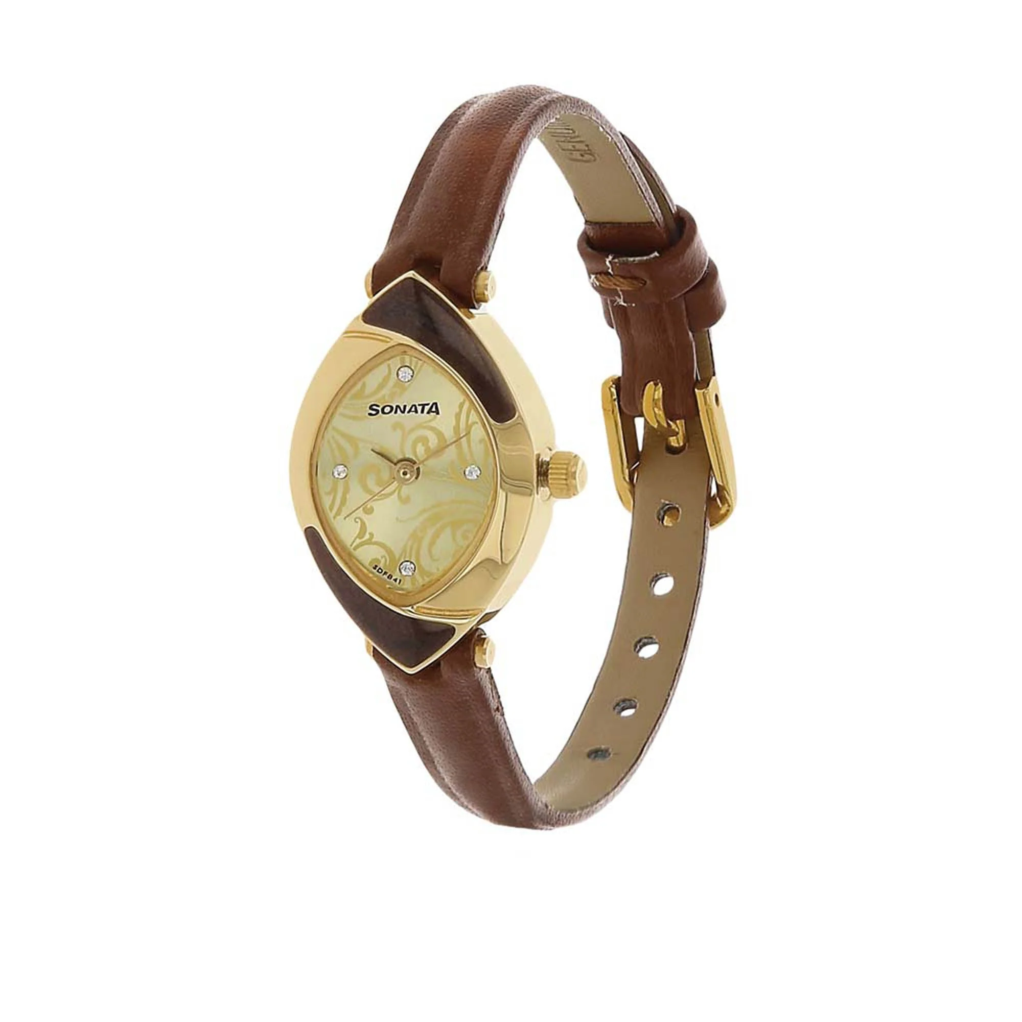 Sonata Quartz Analog Champagne Dial Leather Strap Watch for Women - Image 2
