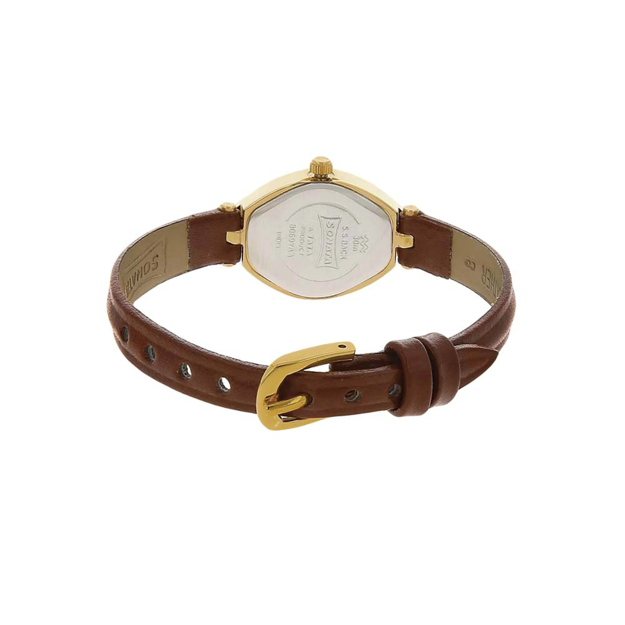 Sonata Quartz Analog Champagne Dial Leather Strap Watch for Women - Image 4