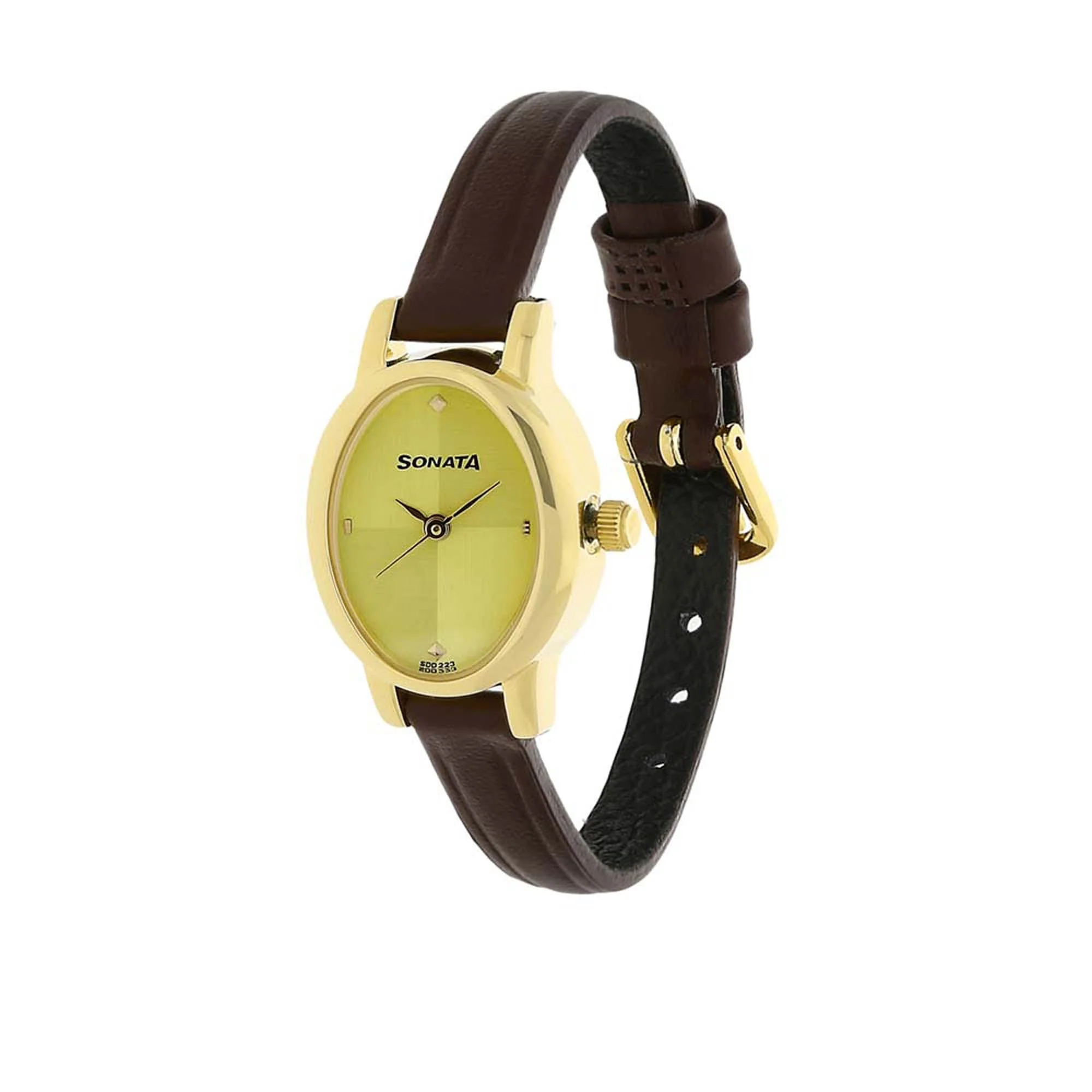 Sonata Quartz Analog Champagne Dial Leather Strap Watch for Women - Image 2