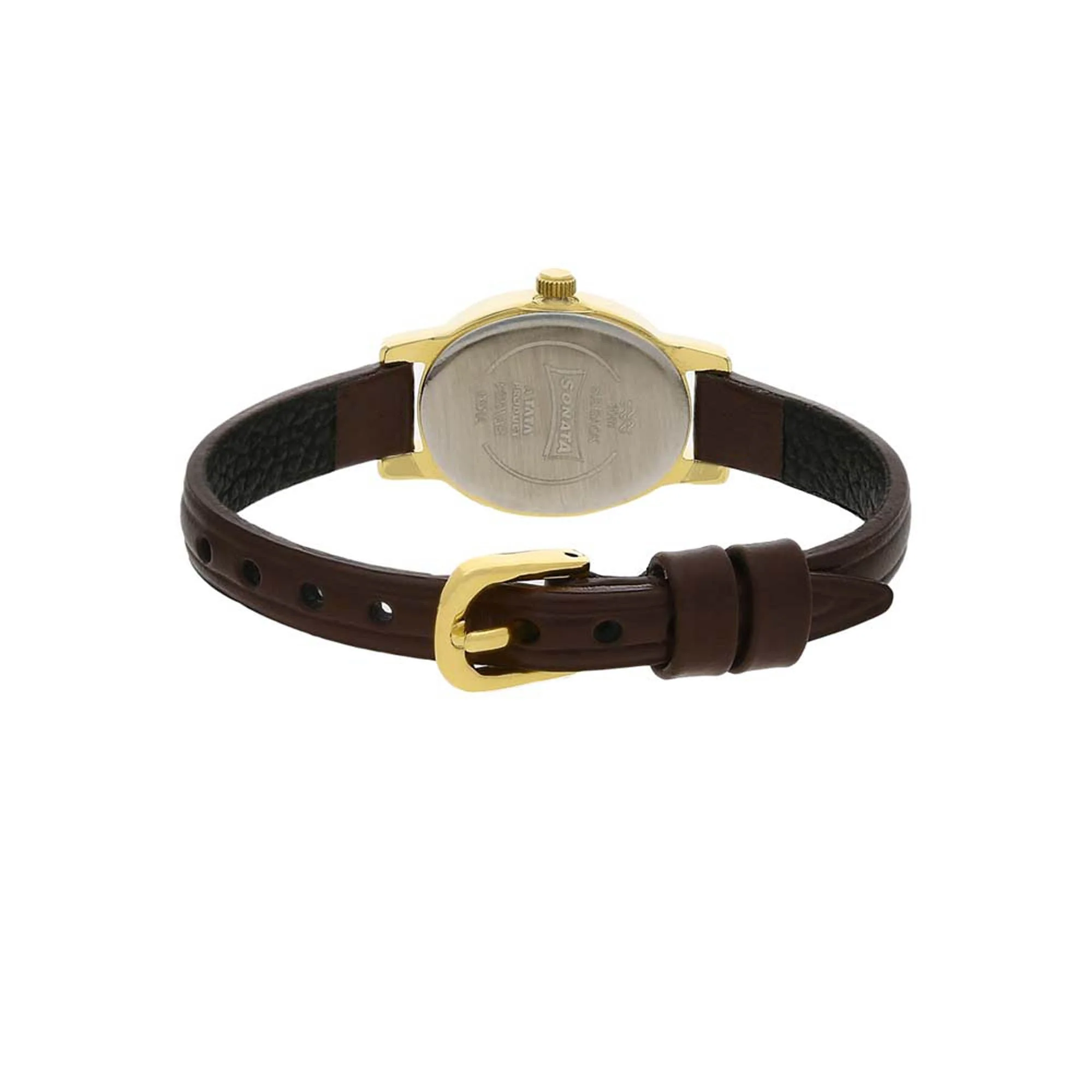 Sonata Quartz Analog Champagne Dial Leather Strap Watch for Women - Image 4