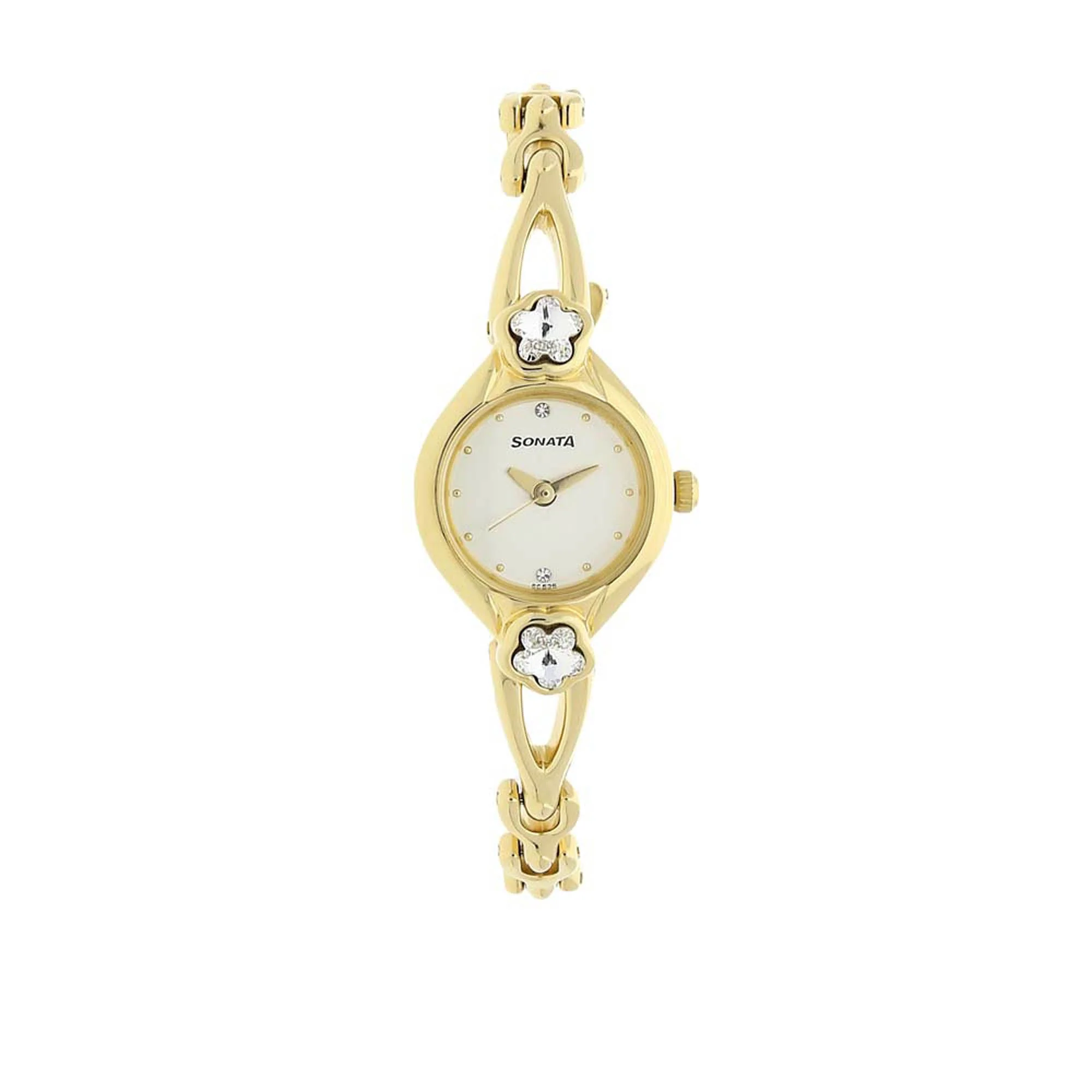 Sonata Quartz Analog Champagne Dial Metal Strap Watch for Women