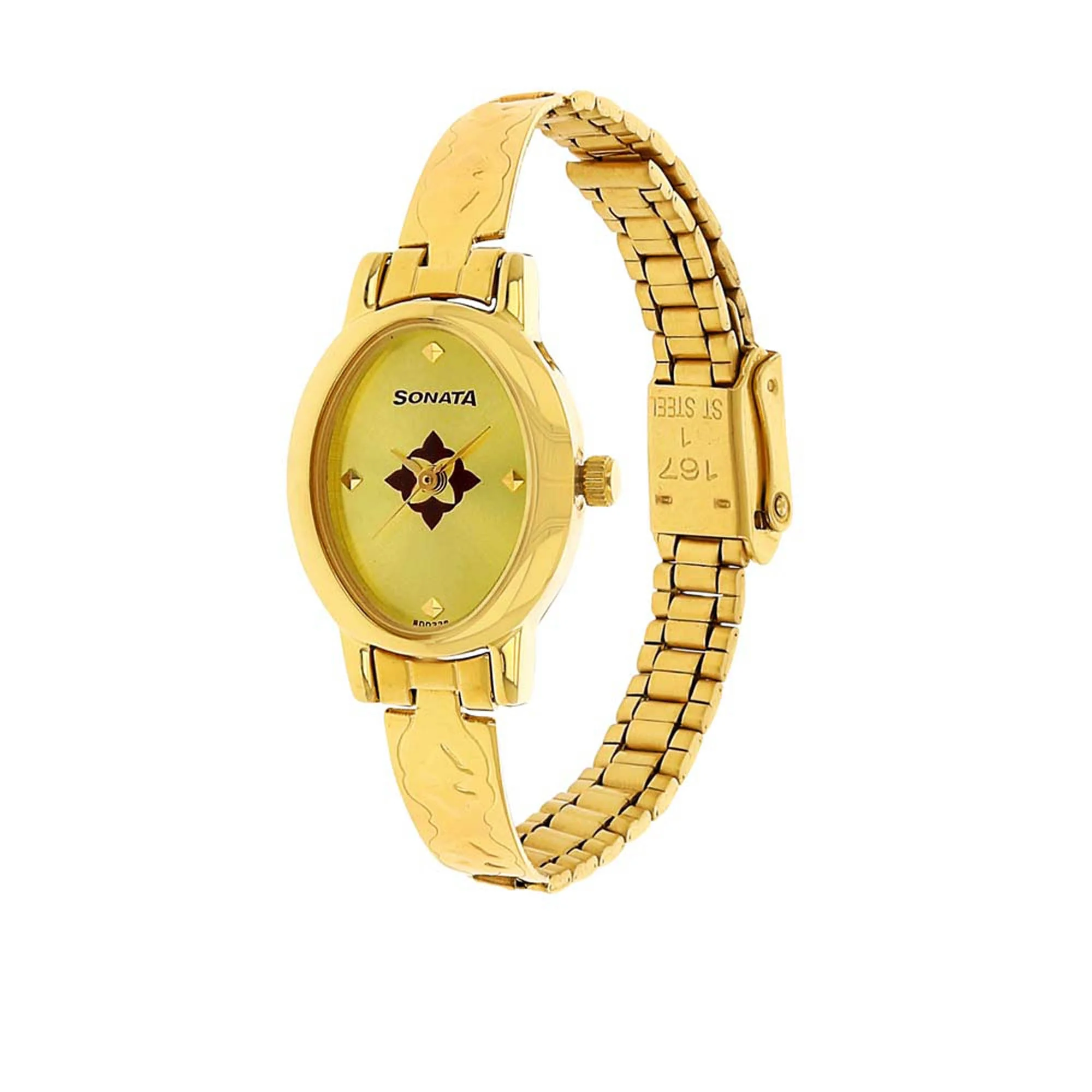 Sonata Quartz Analog Champagne Dial Stainless Steel Strap Watch for Women - Image 2