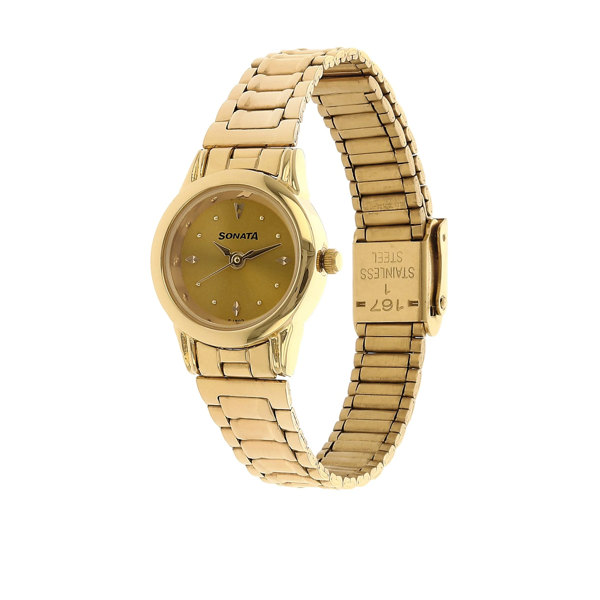 Sonata Quartz Analog Champagne Dial Stainless Steel Strap Watch for Women - Image 2