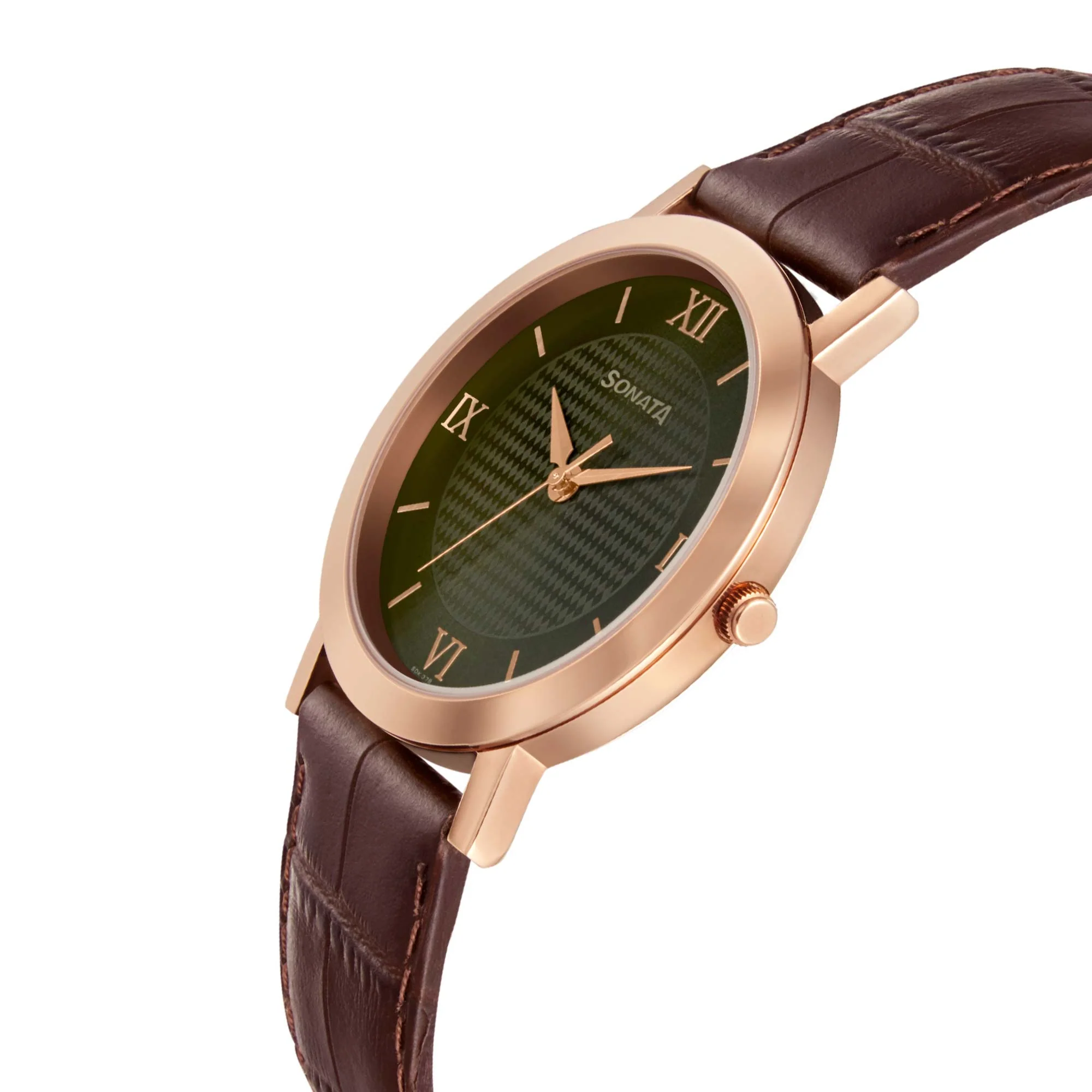Sonata Quartz Analog Green Dial Leather Strap Watch for Men - Image 3
