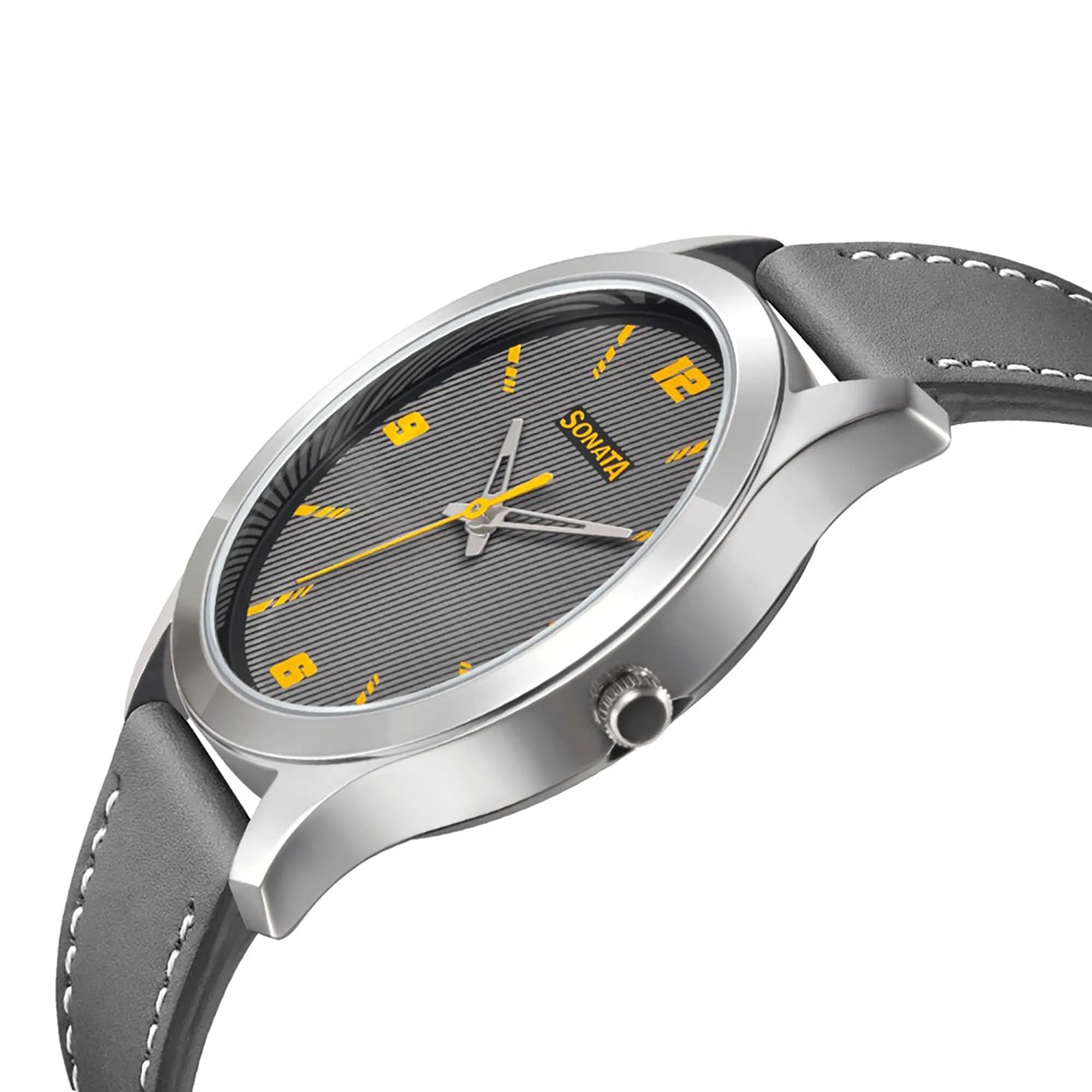 Sonata Quartz Analog Grey Dial Leather Strap Watch for Men - Image 3