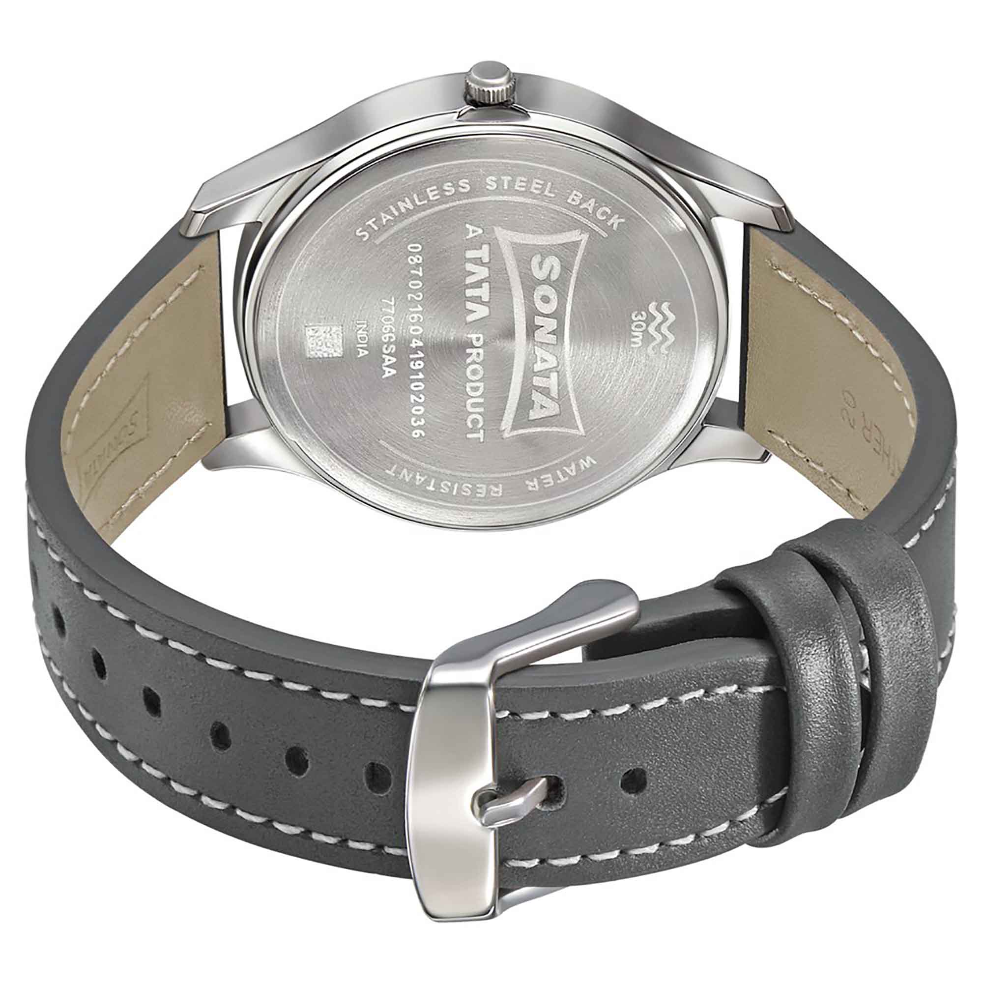 Sonata Quartz Analog Grey Dial Leather Strap Watch for Men - Image 4