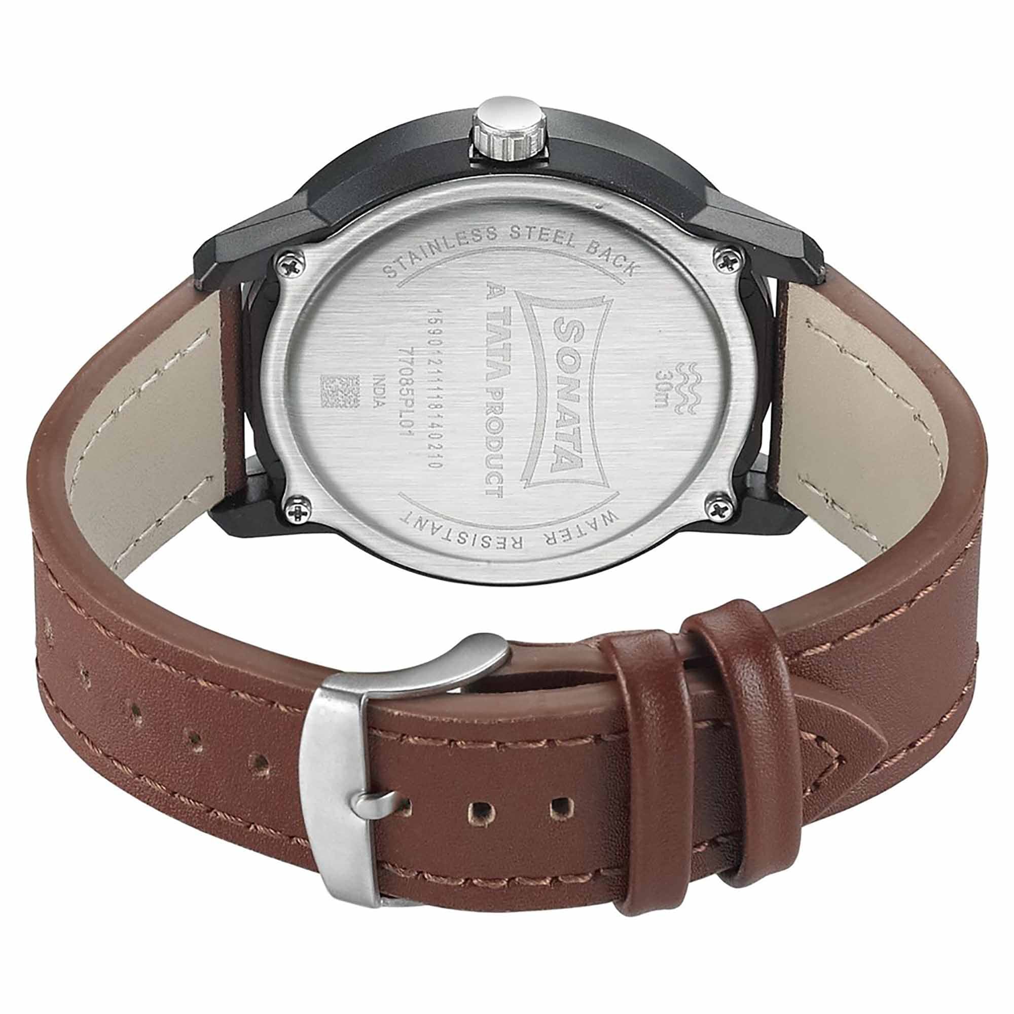 Sonata Quartz Analog Grey Dial Leather Strap Watch for Men - Image 4
