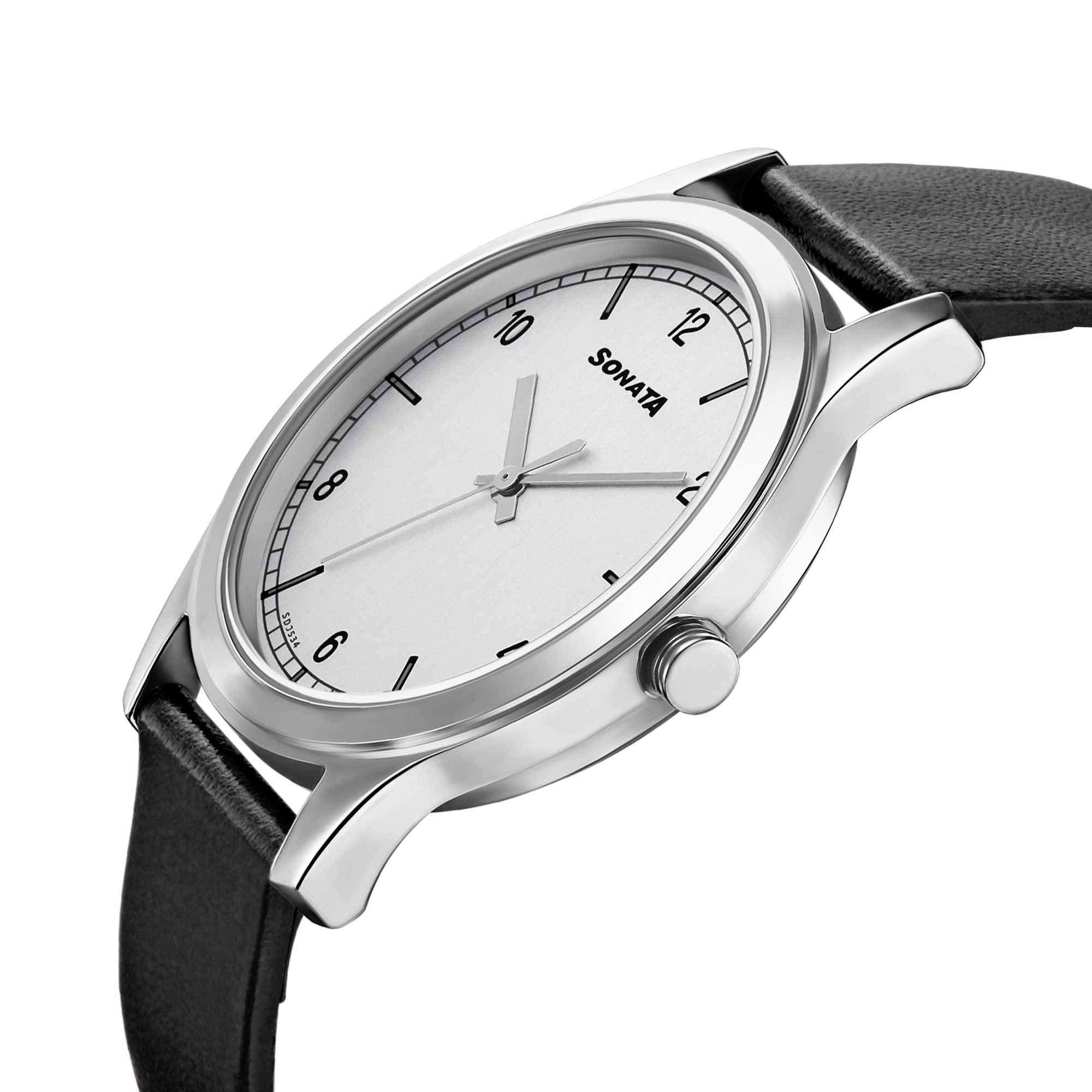 Sonata Quartz Analog Silver Dial Leather Strap Watch for Men - Image 3
