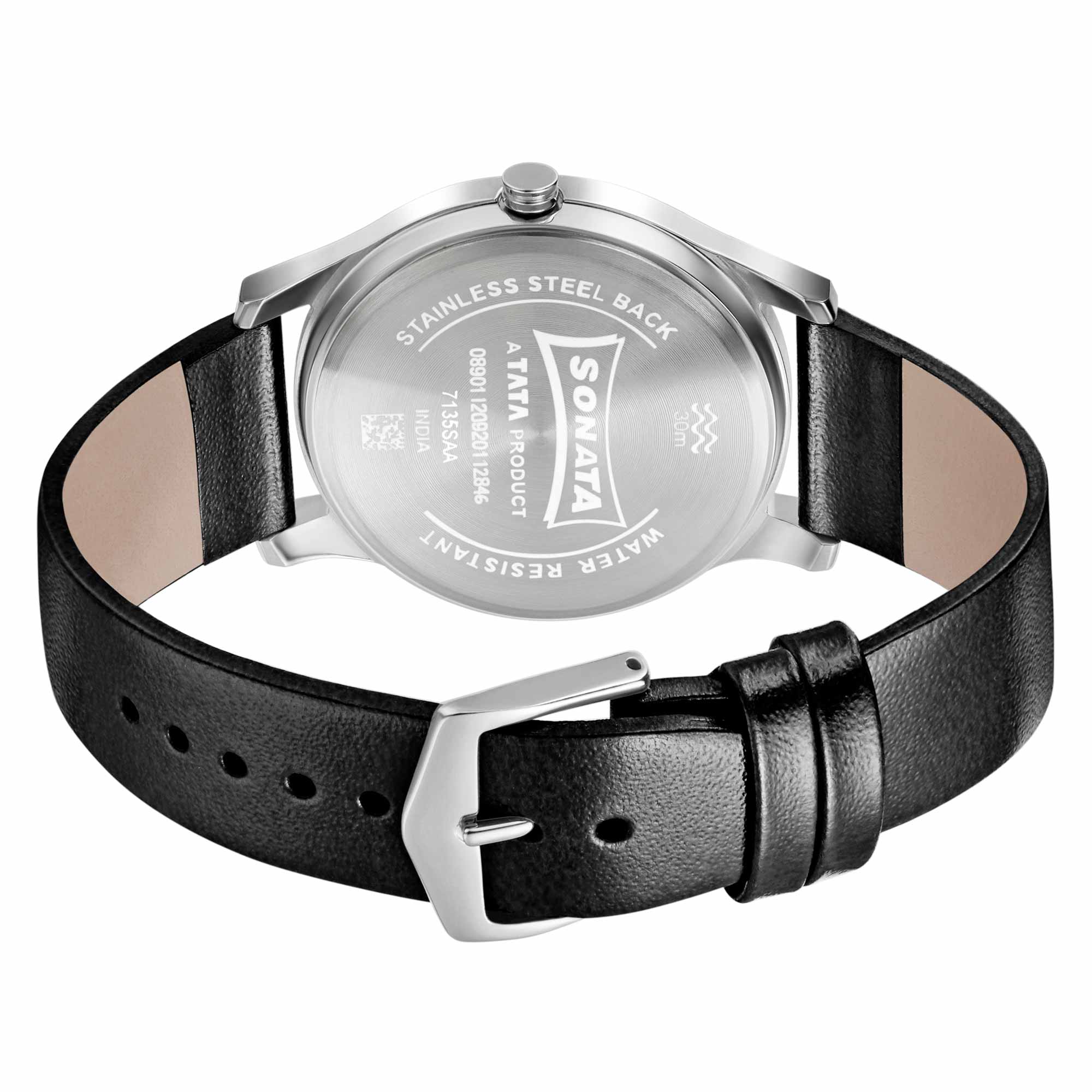 Sonata Quartz Analog Silver Dial Leather Strap Watch for Men - Image 4