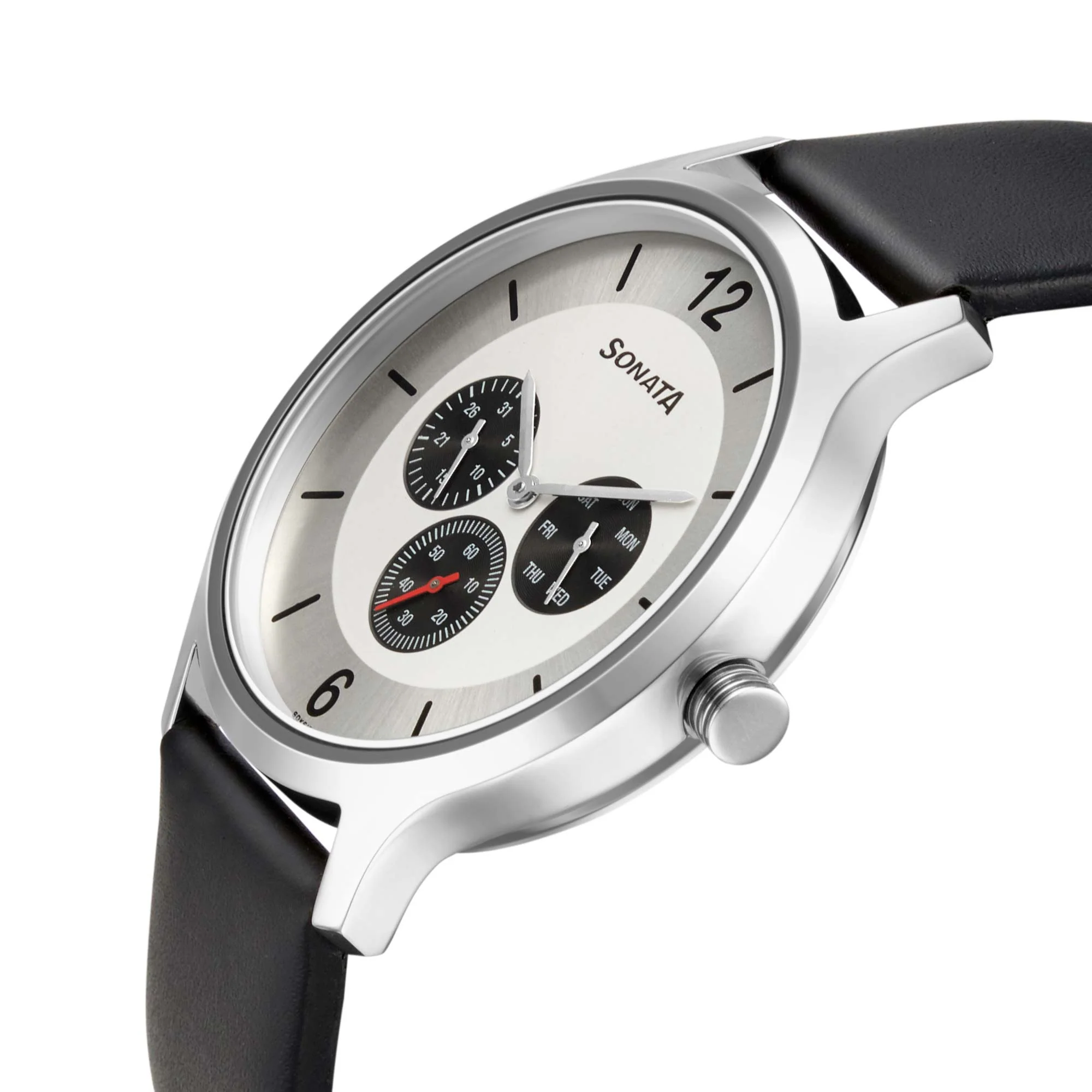 Sonata Quartz Analog Silver Dial Leather Strap Watch for Men - Image 3