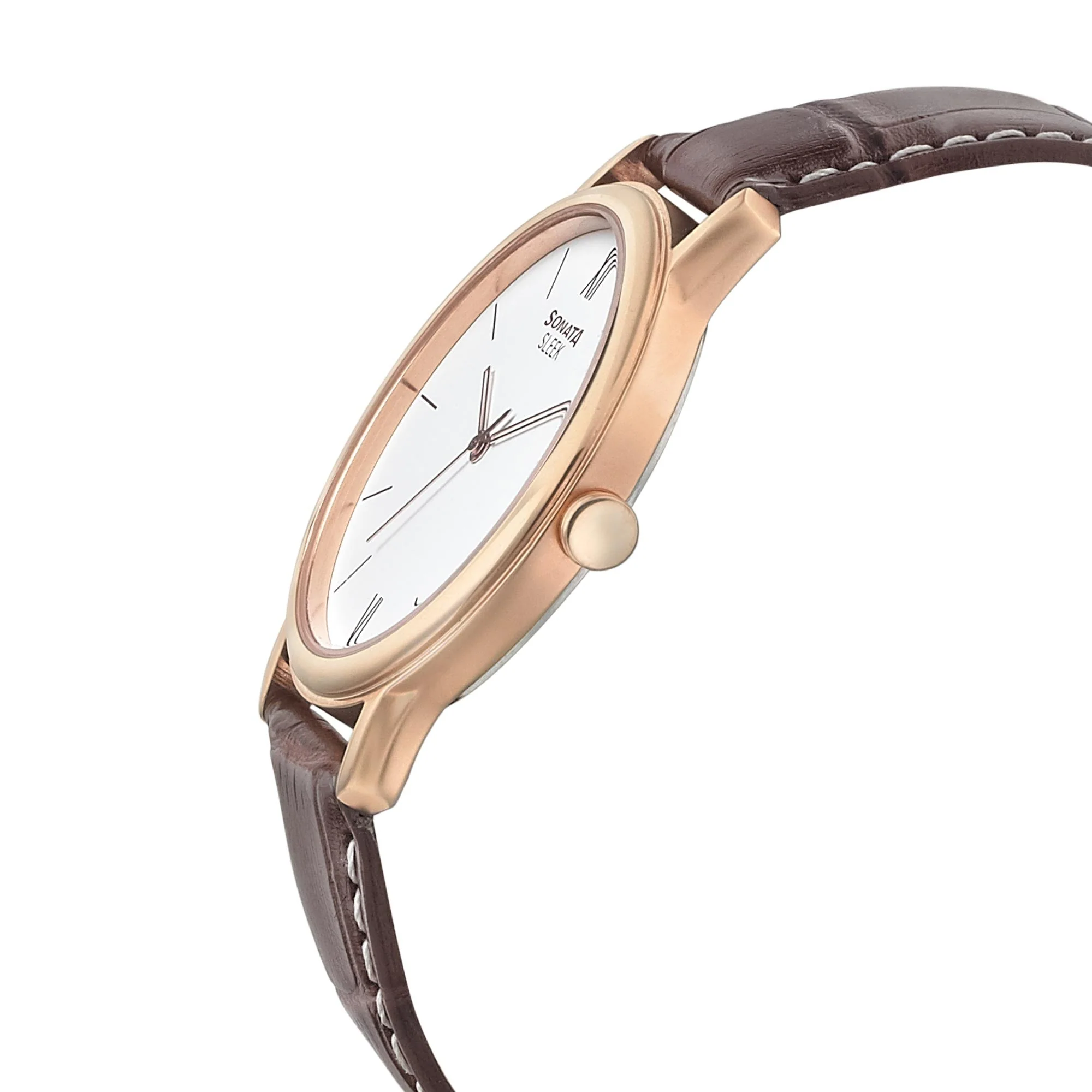 Sonata Quartz Analog White Dial Leather Strap Watch for Men - Image 3