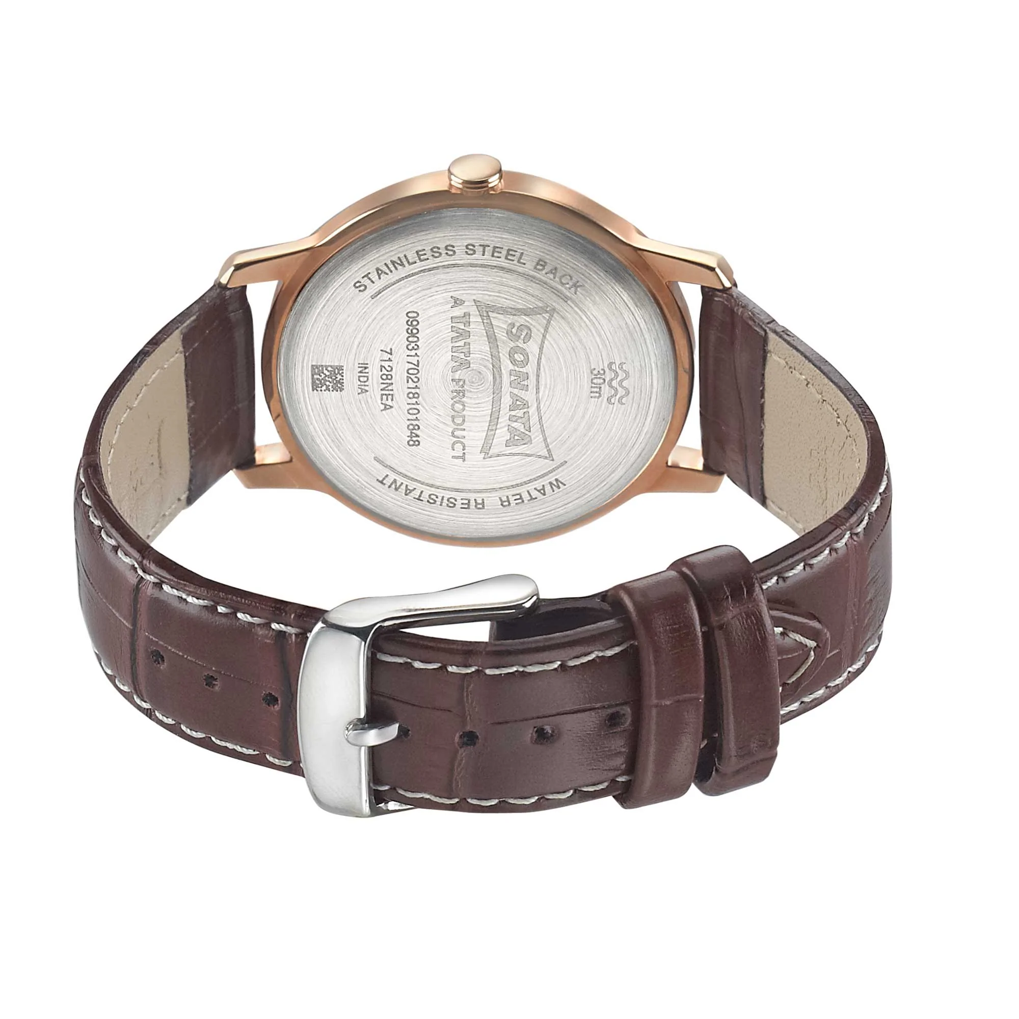 Sonata Quartz Analog White Dial Leather Strap Watch for Men - Image 4