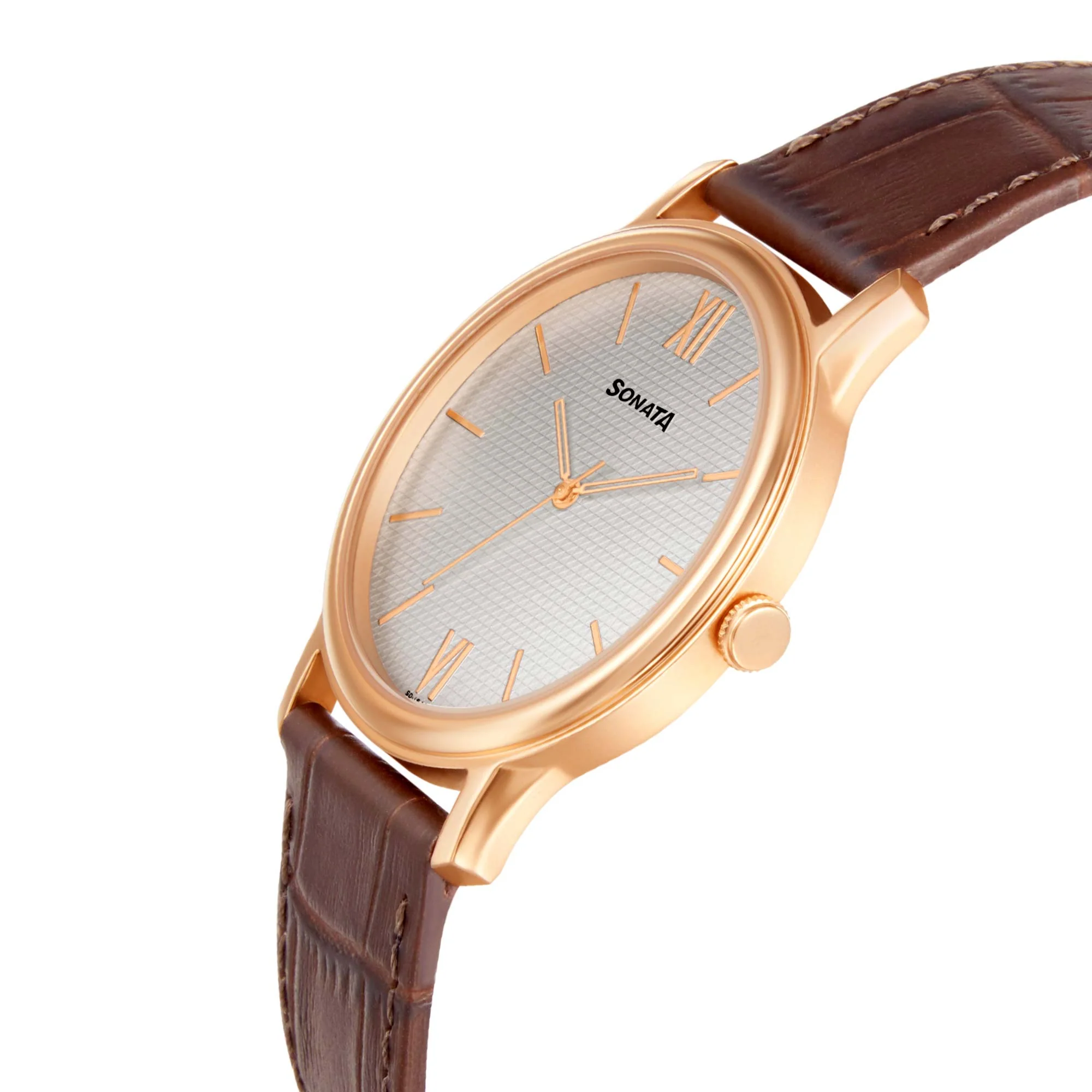 Sonata Quartz Analog White Dial Leather Strap Watch for Men - Image 3