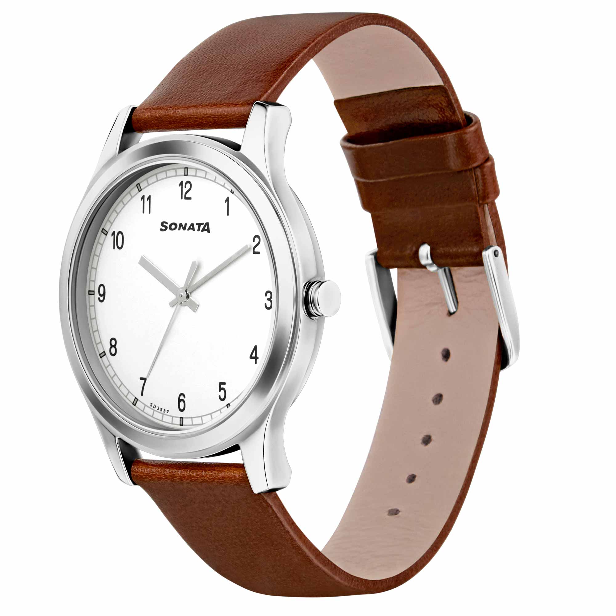 Sonata Quartz Analog White Dial Leather Strap Watch for Men - Image 2