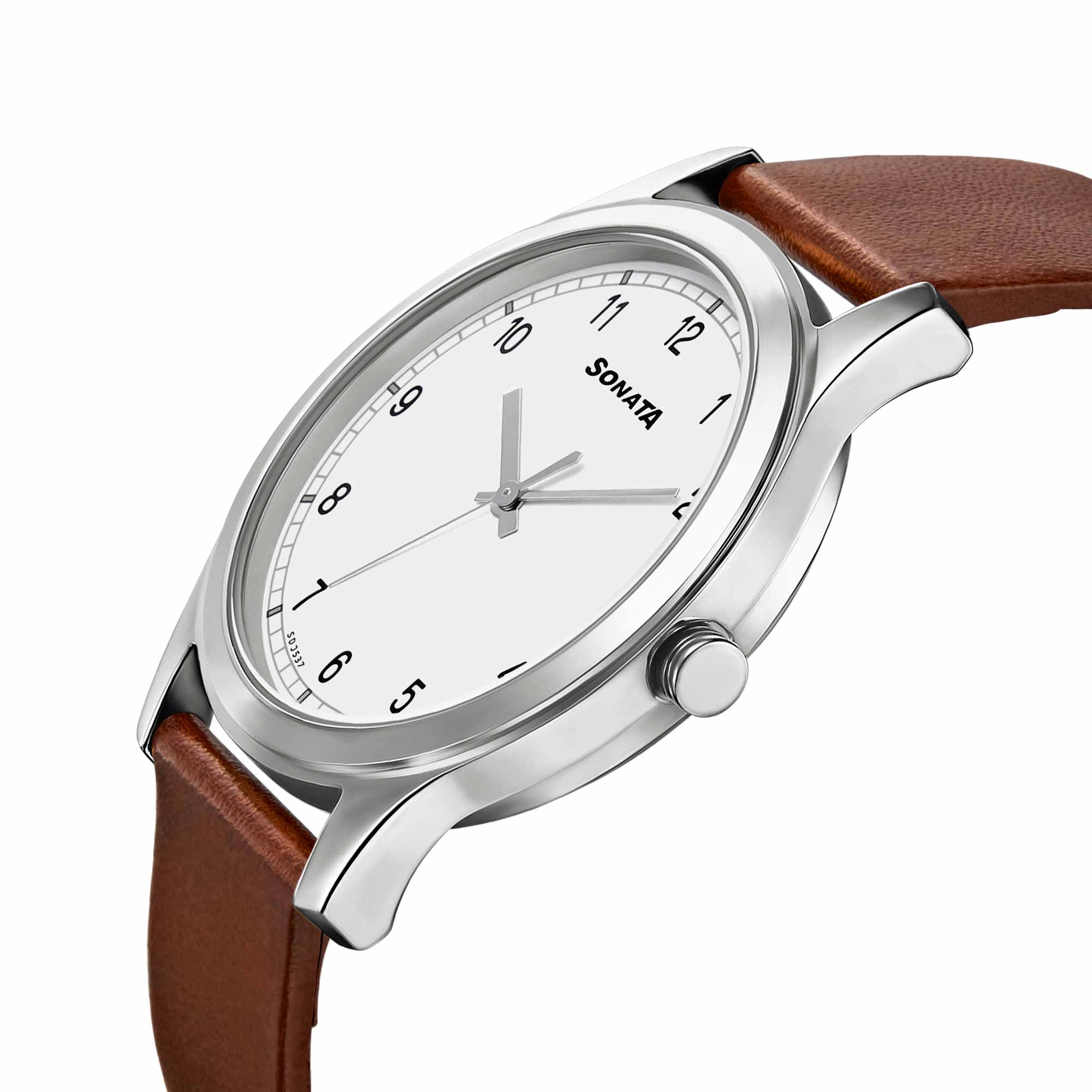 Sonata Quartz Analog White Dial Leather Strap Watch for Men - Image 3