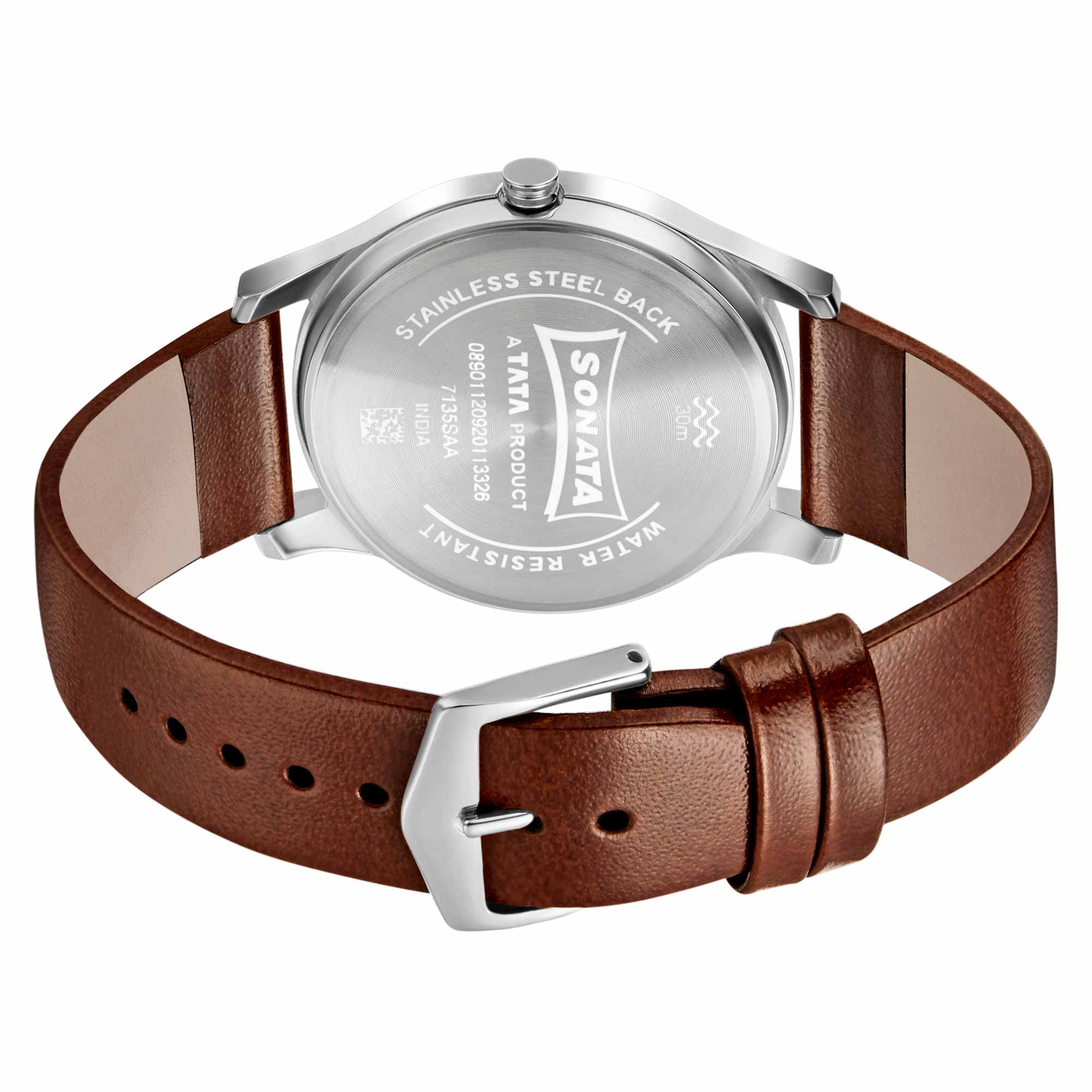 Sonata Quartz Analog White Dial Leather Strap Watch for Men - Image 4