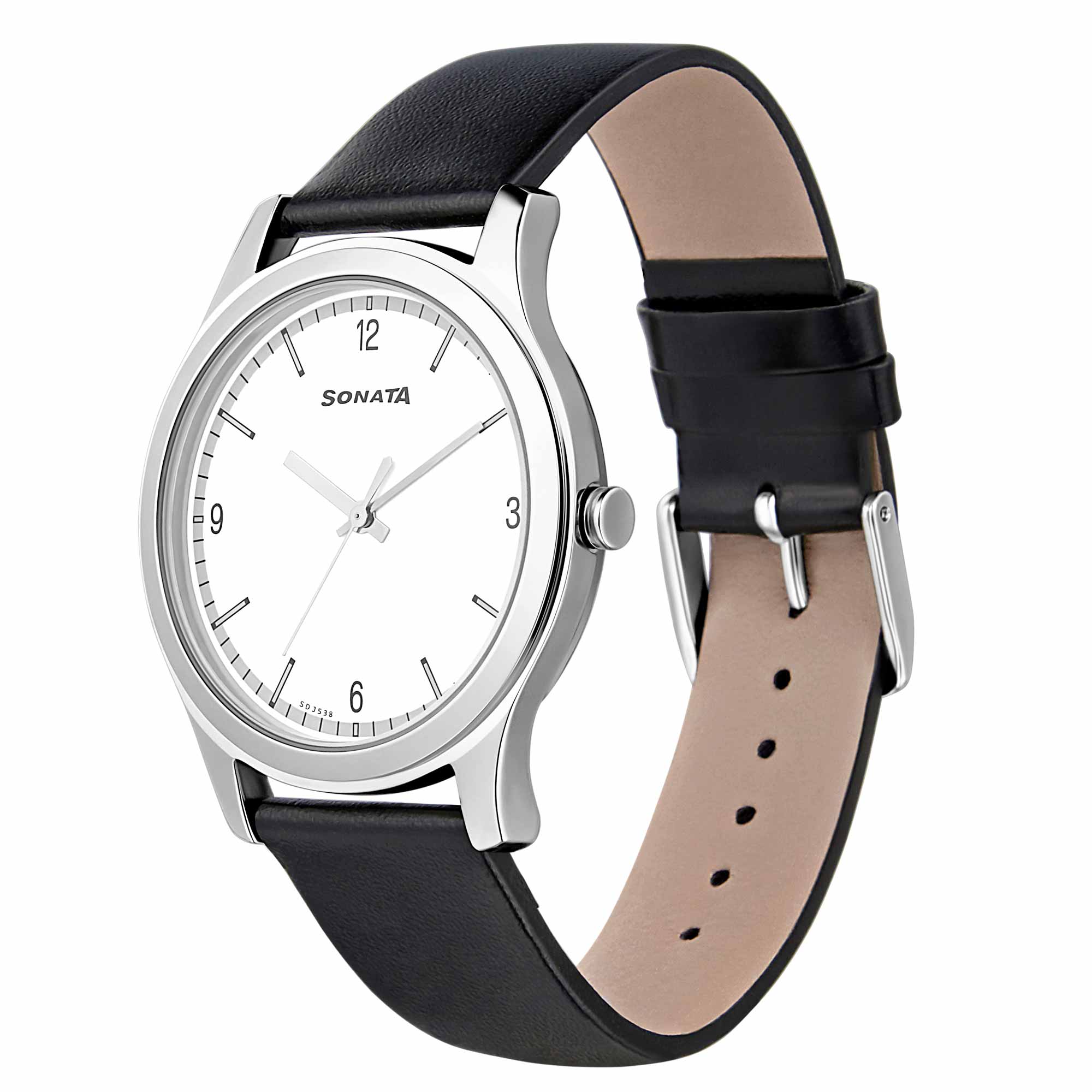 Sonata Quartz Analog White Dial Leather Strap Watch for Men - Image 2