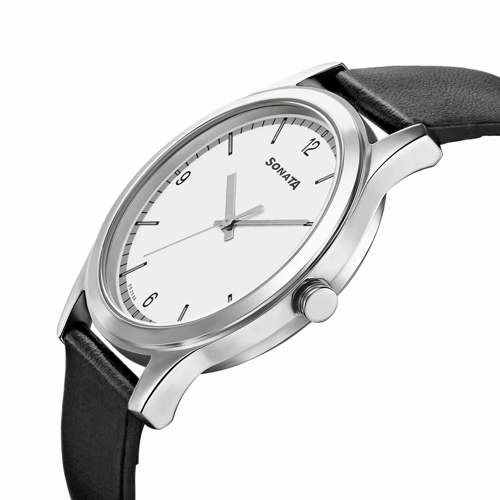Sonata Quartz Analog White Dial Leather Strap Watch for Men - Image 3