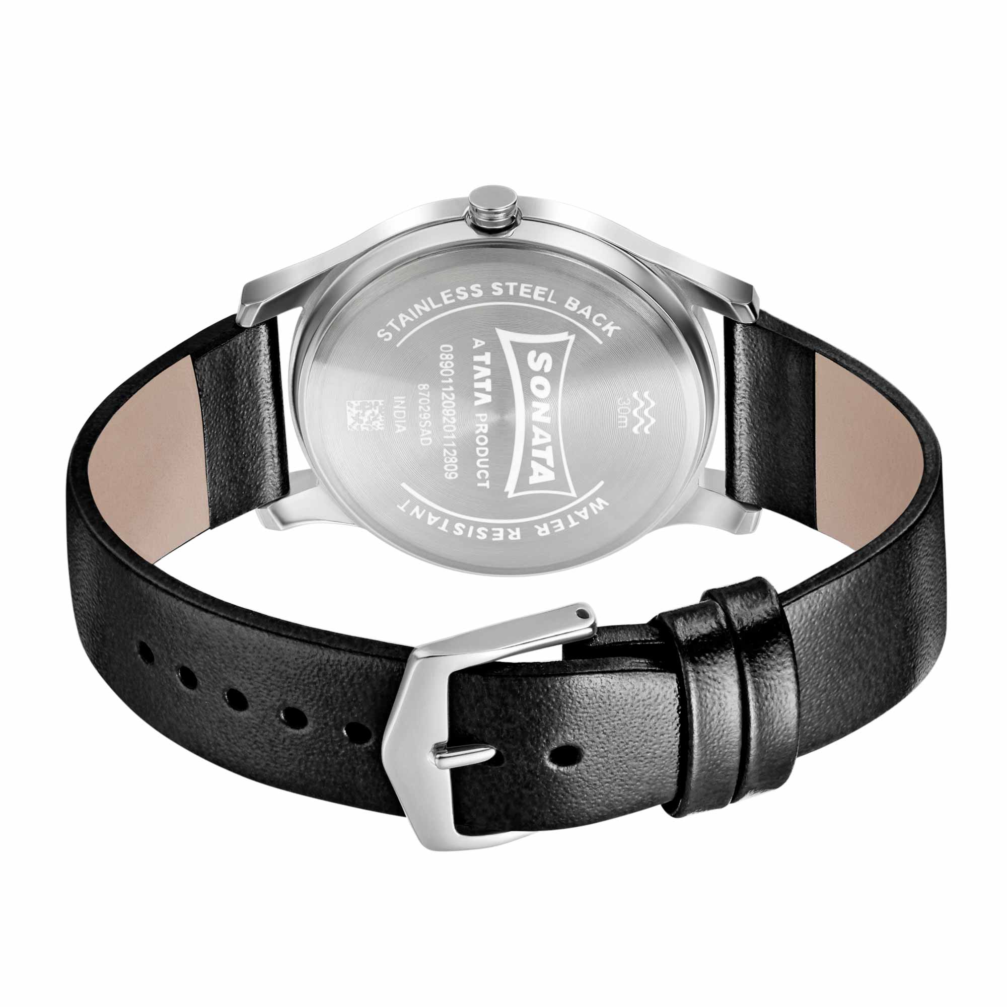 Sonata Quartz Analog White Dial Leather Strap Watch for Men - Image 4