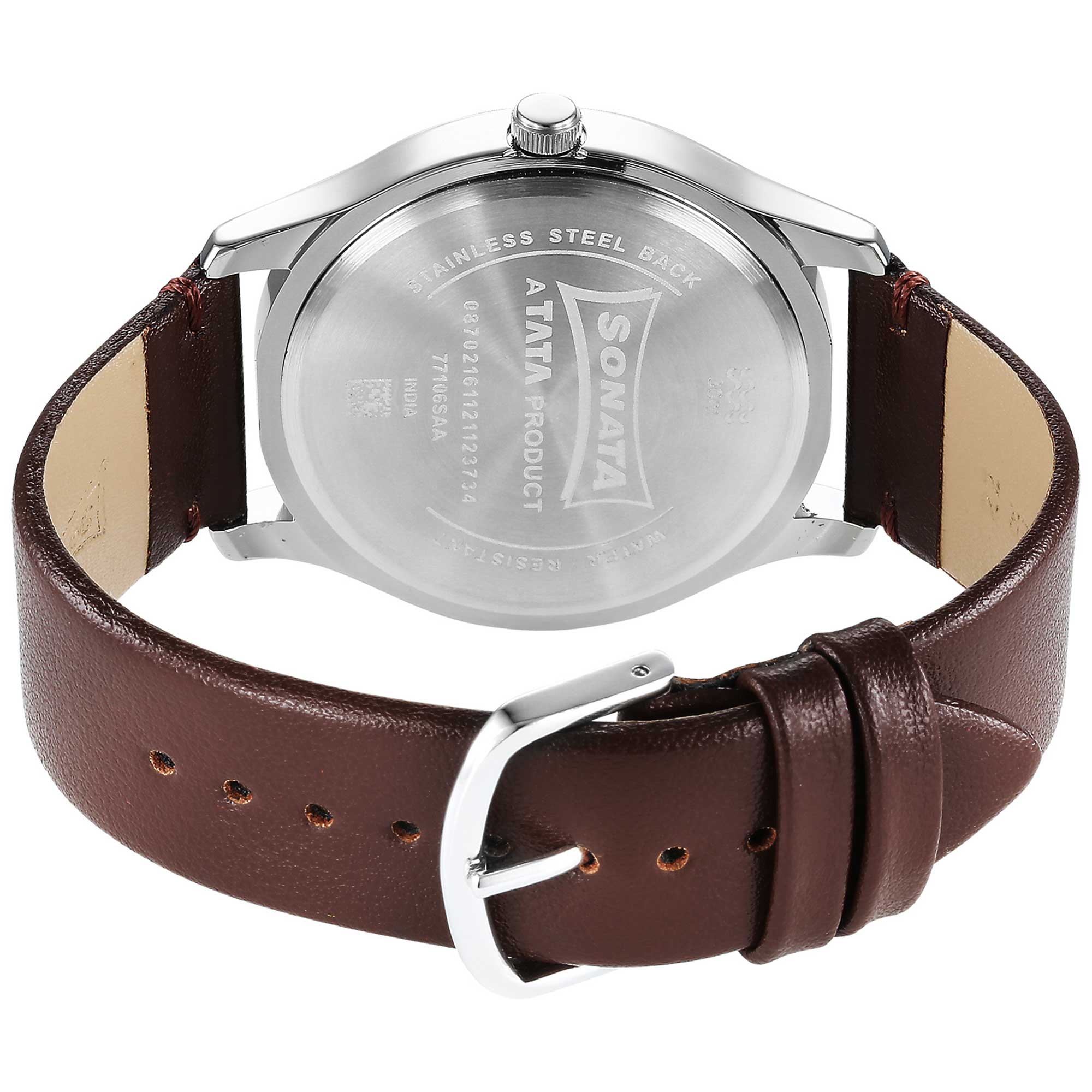 Sonata Quartz Analog White Dial Leather Strap Watch for Men - Image 4