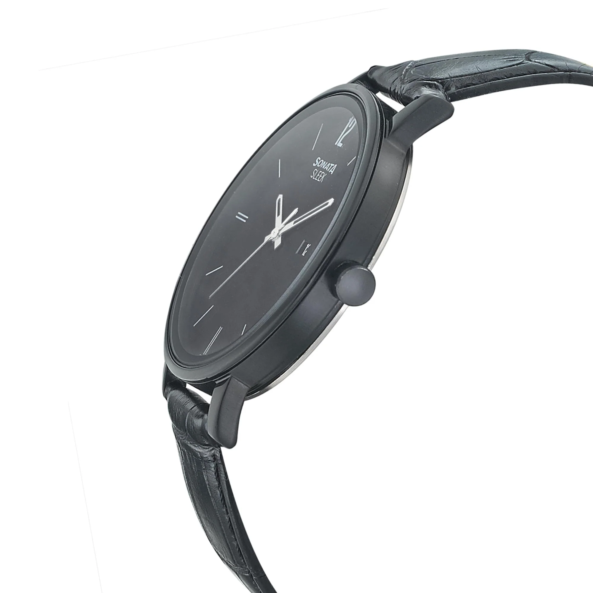 Sonata Quartz Analog with Date Black Dial Leather Strap Watch for Men - Image 3