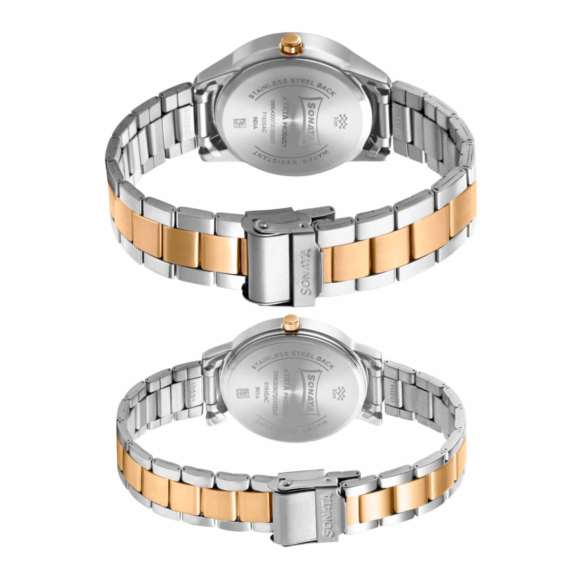 Sonata Quartz Analog with Date Black Dial Metal Strap Watch for Couple - Image 4