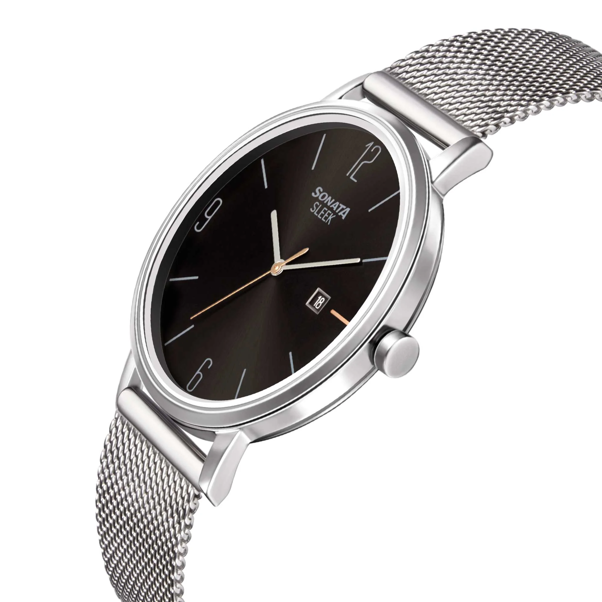 Sonata Quartz Analog with Date Black Dial Stainless Steel Strap Watch for Men - Image 3