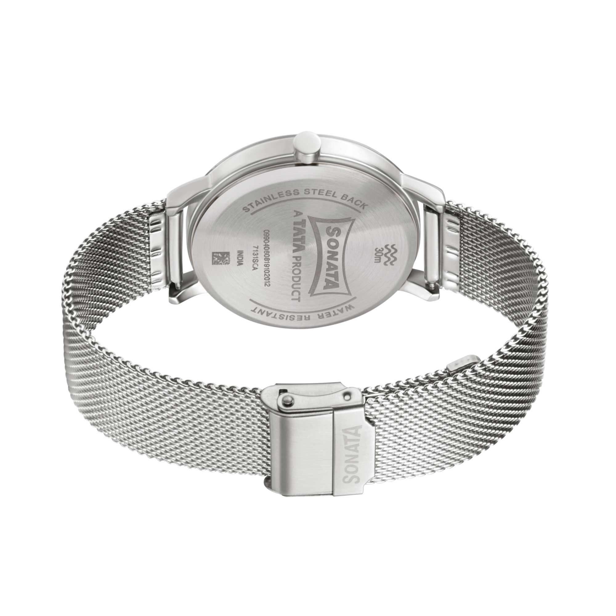 Sonata Quartz Analog with Date Black Dial Stainless Steel Strap Watch for Men - Image 4