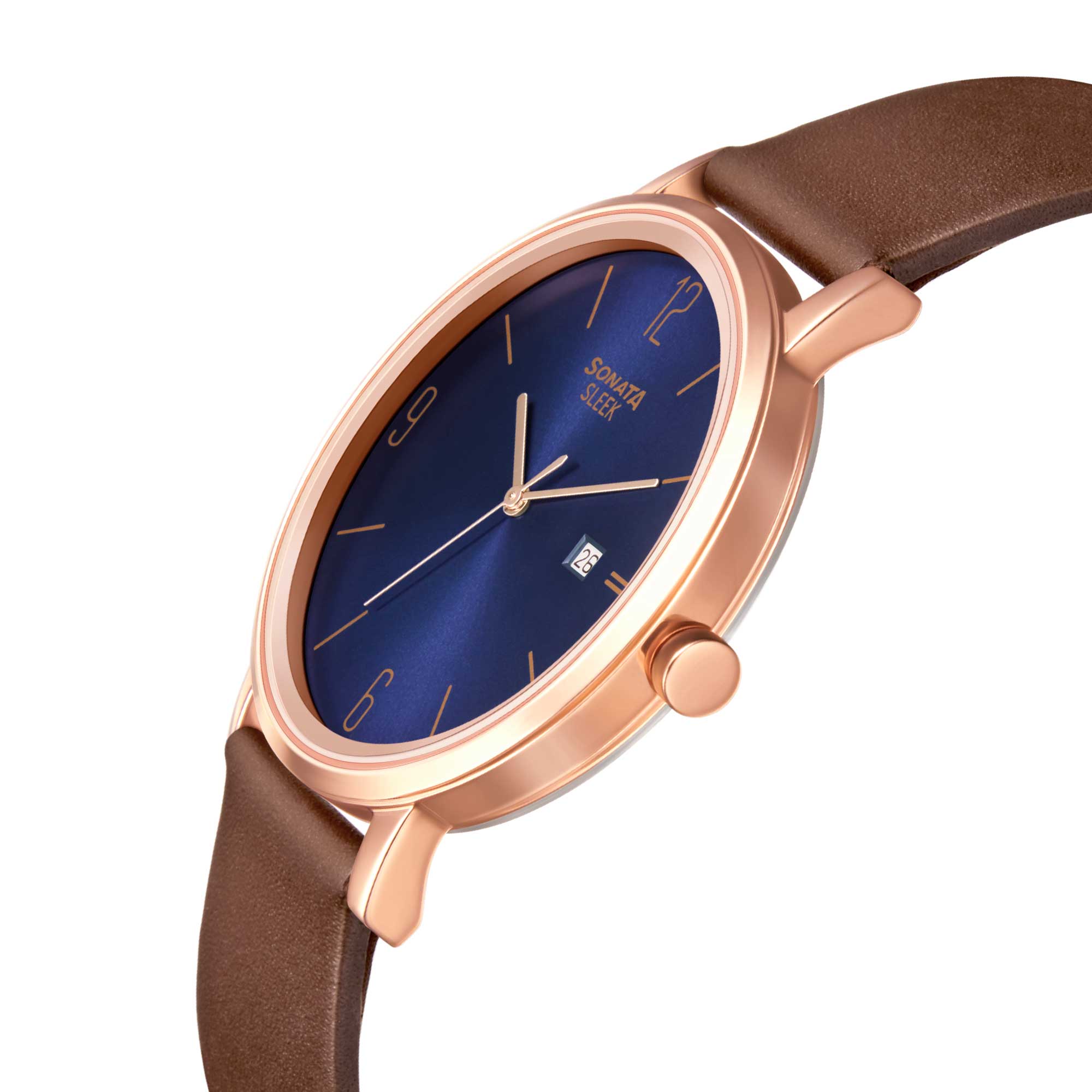 Sonata Quartz Analog with Date Blue Dial Leather Strap Watch for Men - Image 3