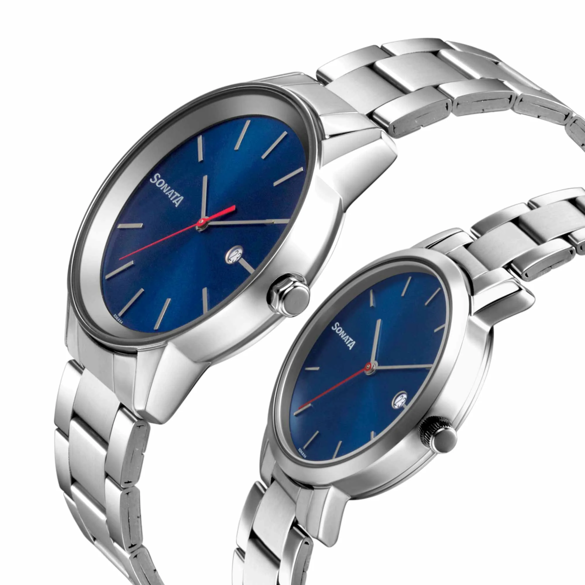 Sonata Quartz Analog with Date Blue Dial Metal Strap Watch for Couple - Image 3