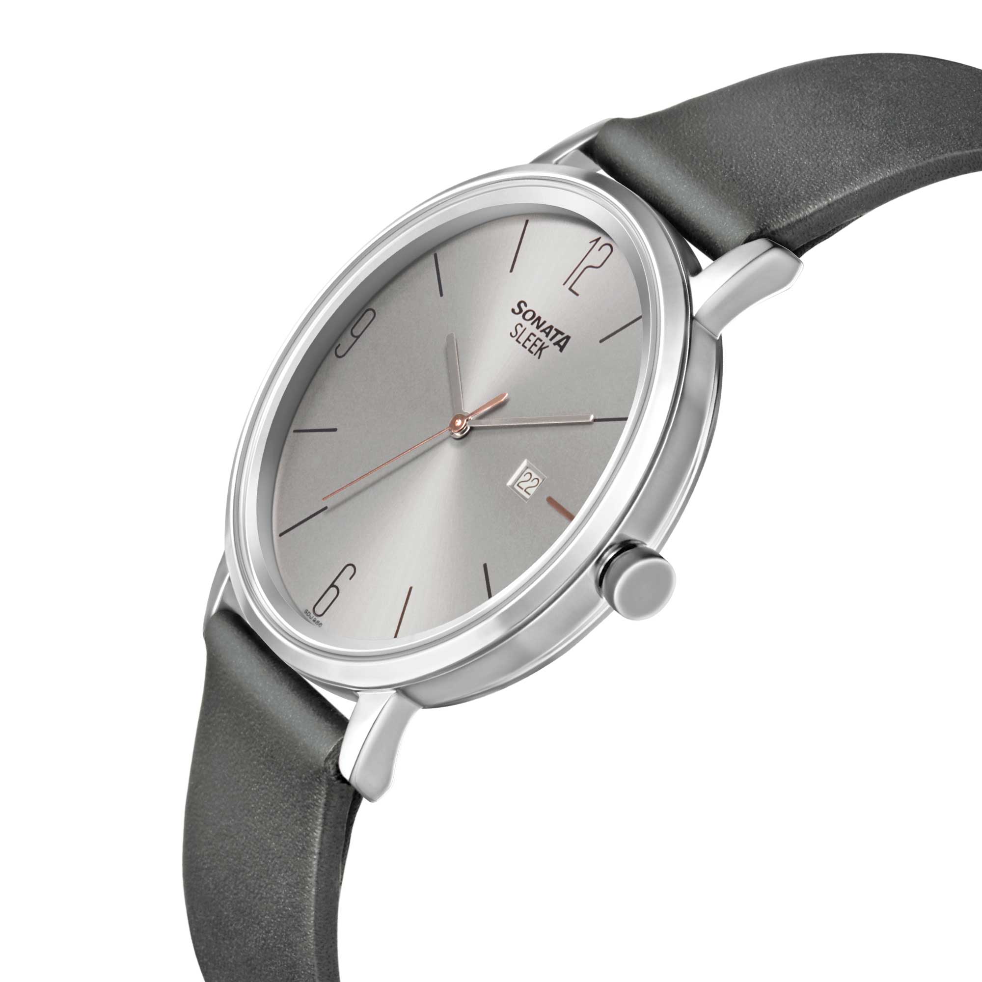 Sonata Quartz Analog with Date Grey Dial Leather Strap Watch for Men - Image 3
