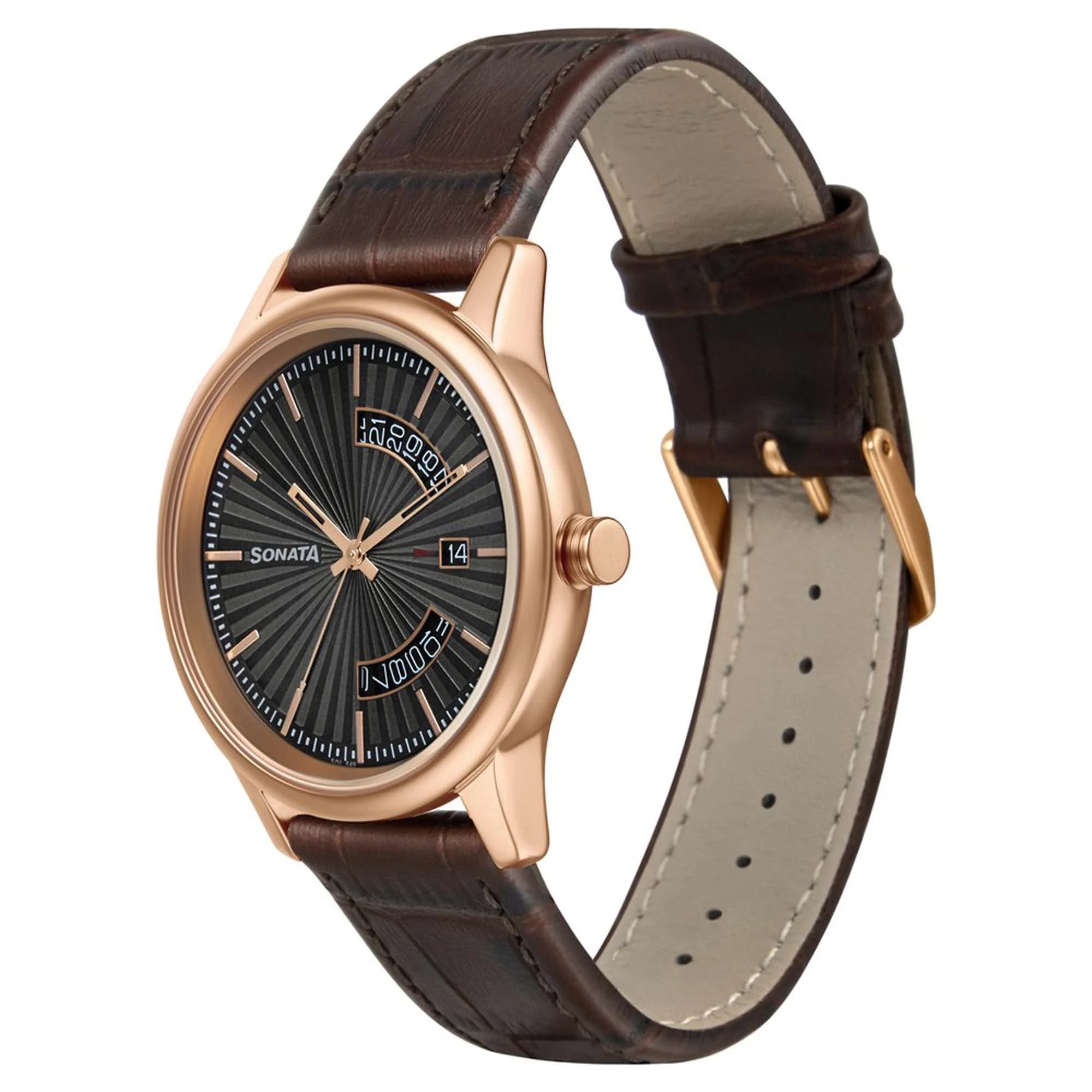 Sonata Quartz Analog with Date Leather Strap Watch for Men - Image 2