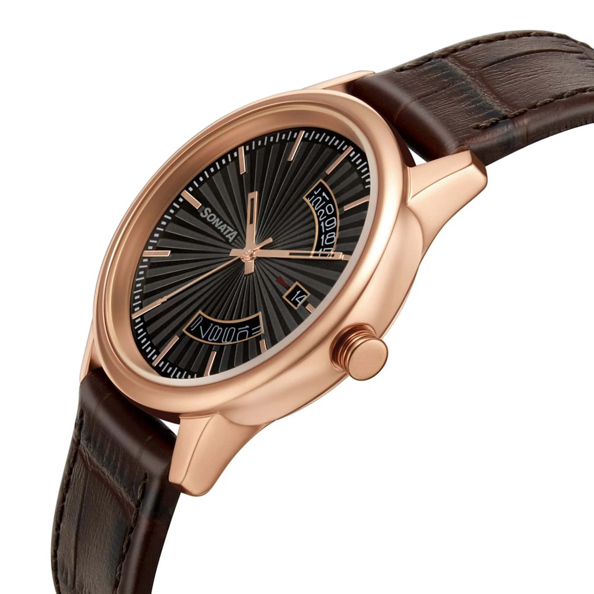 Sonata Quartz Analog with Date Leather Strap Watch for Men - Image 3