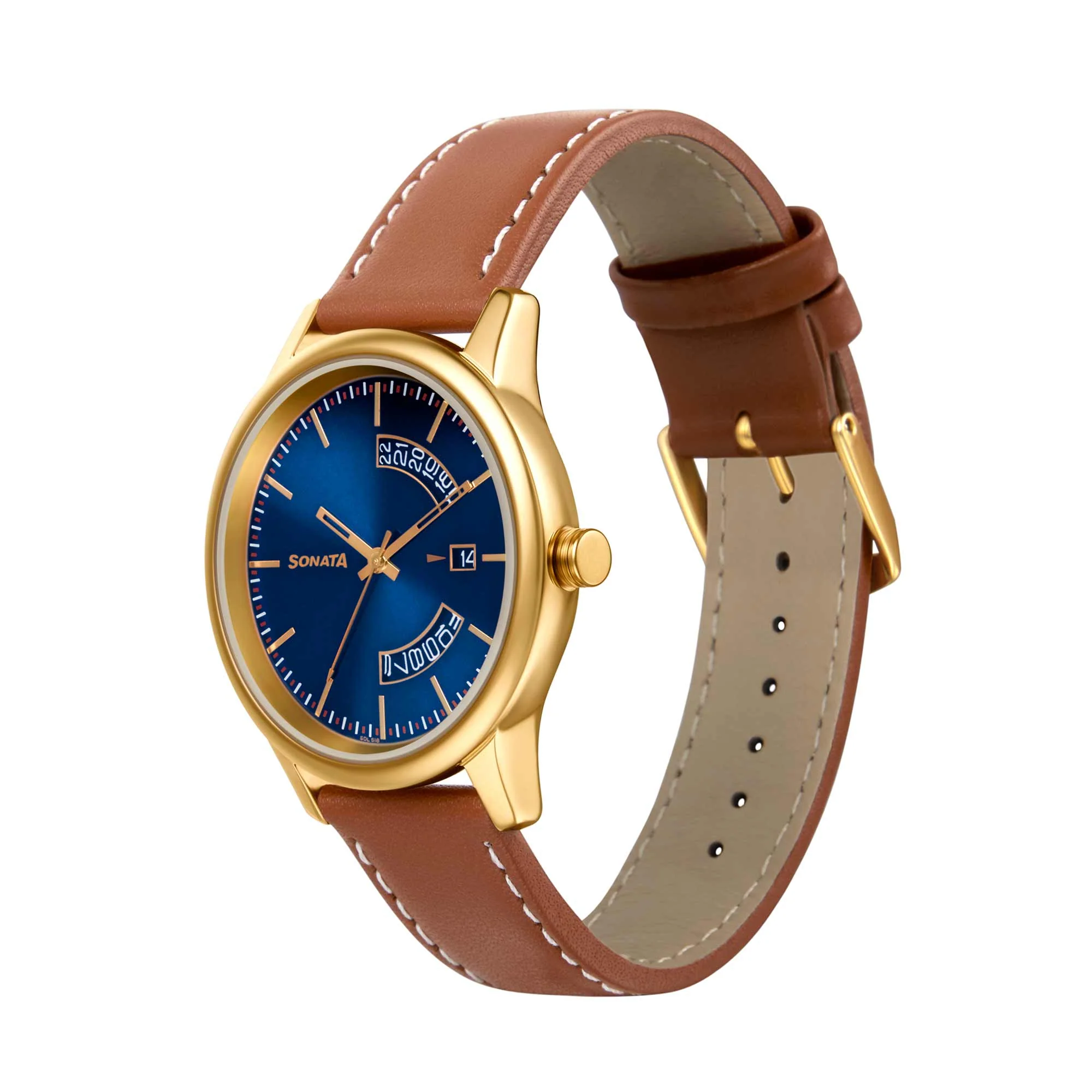Sonata Quartz Analog with Date Leather Strap Watch for Men - Image 2