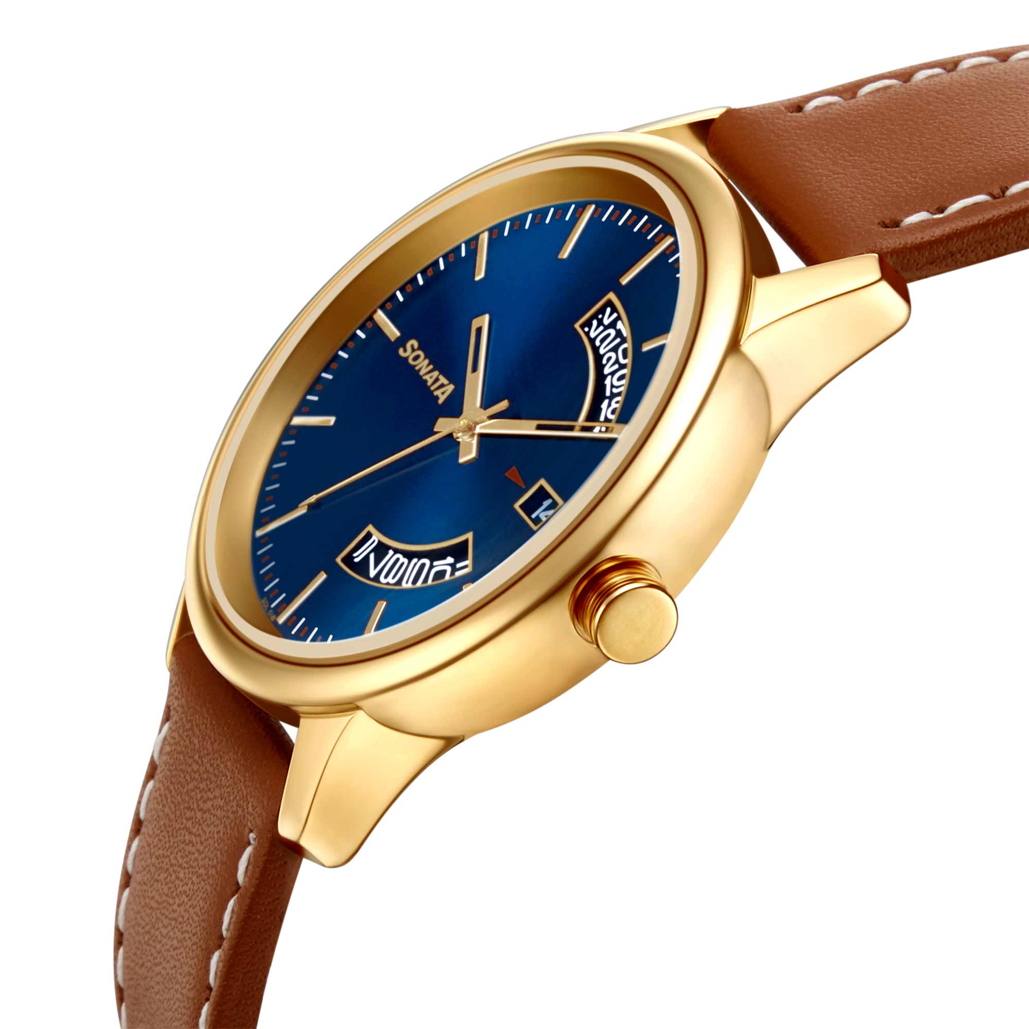 Sonata Quartz Analog with Date Leather Strap Watch for Men - Image 3