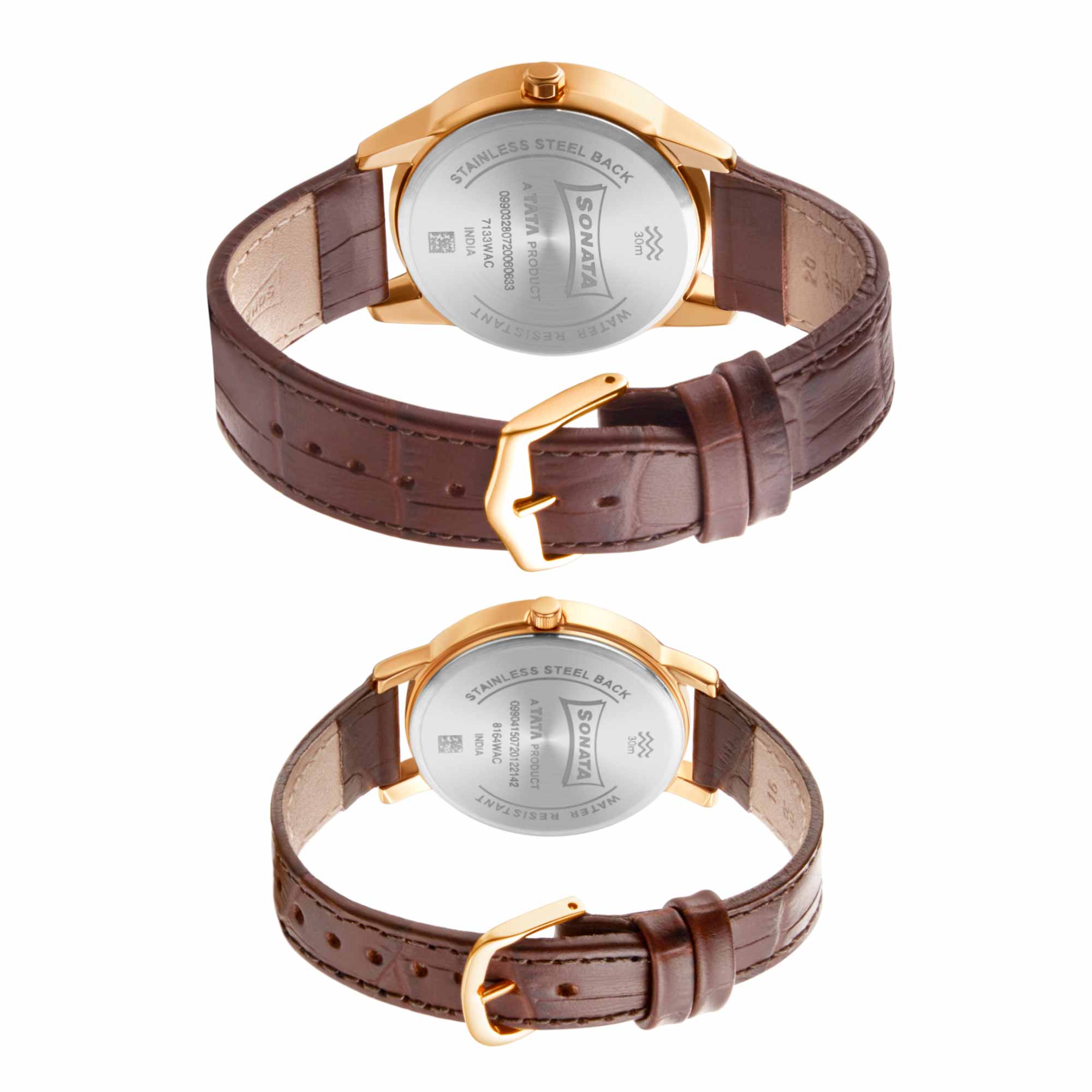 Sonata Quartz Analog with Date White Dial Leather Strap Watch for Couple - Image 4