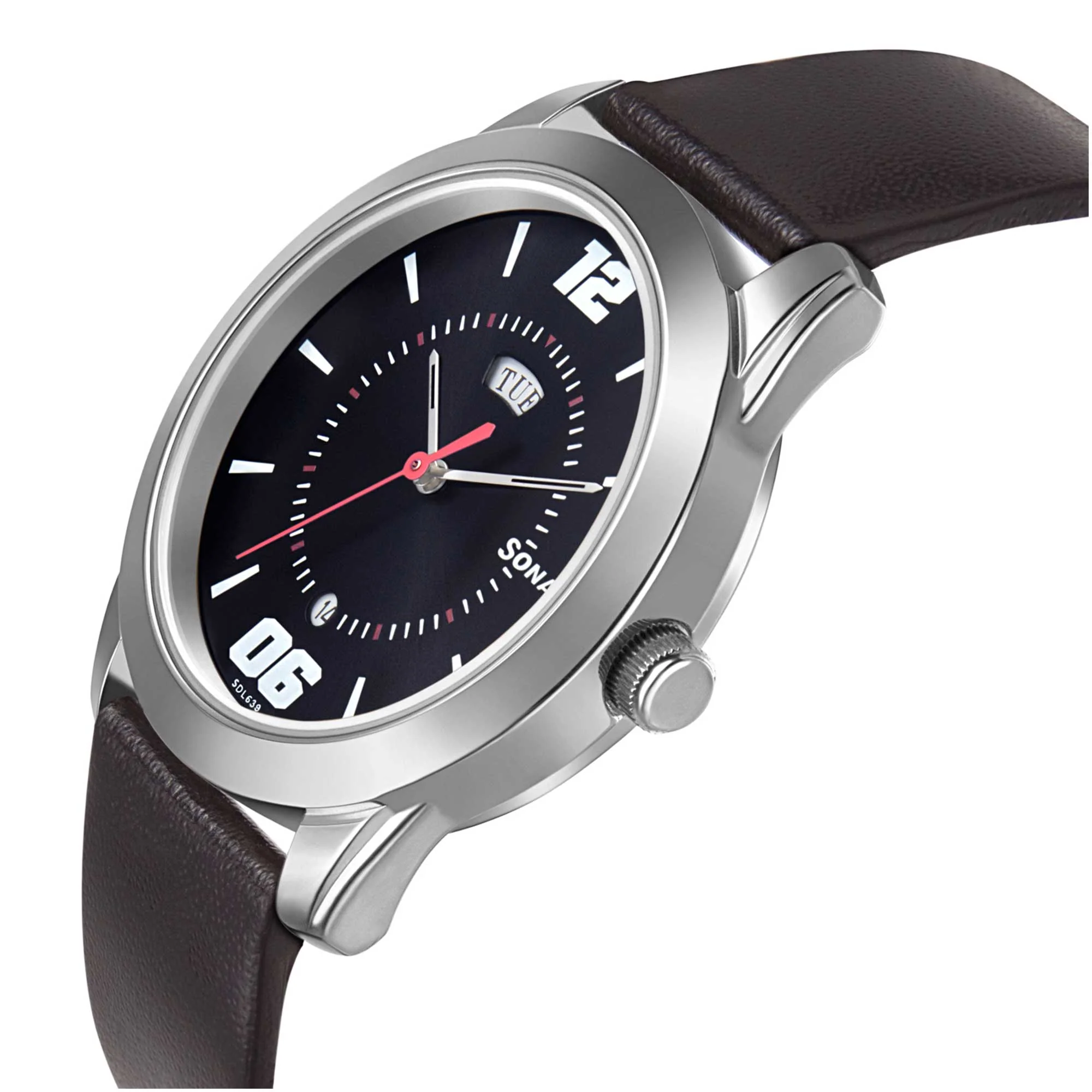 Sonata Quartz Analog with Day and Date Black Dial Leather Strap Watch for Men - Image 3