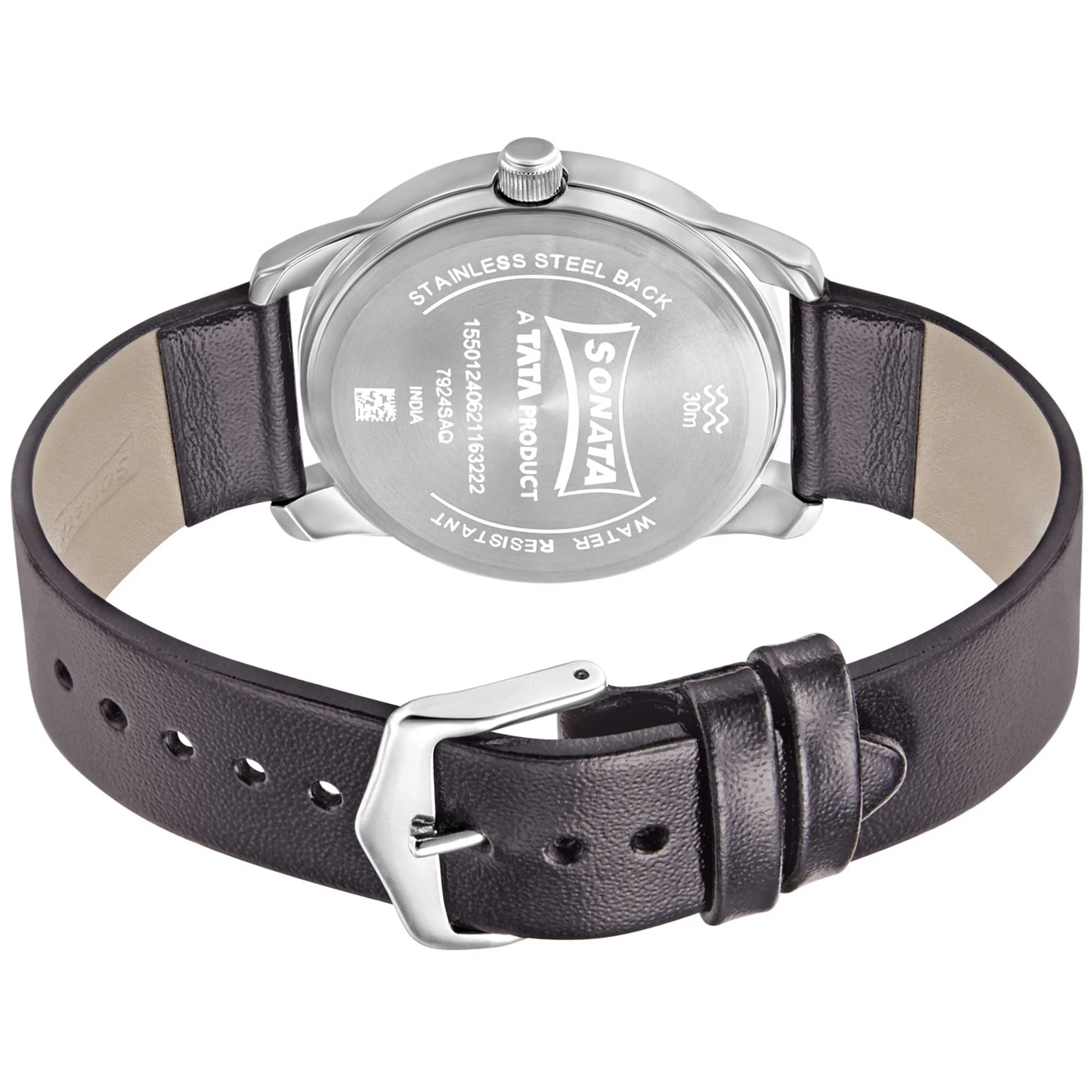 Sonata Quartz Analog with Day and Date Black Dial Leather Strap Watch for Men - Image 4
