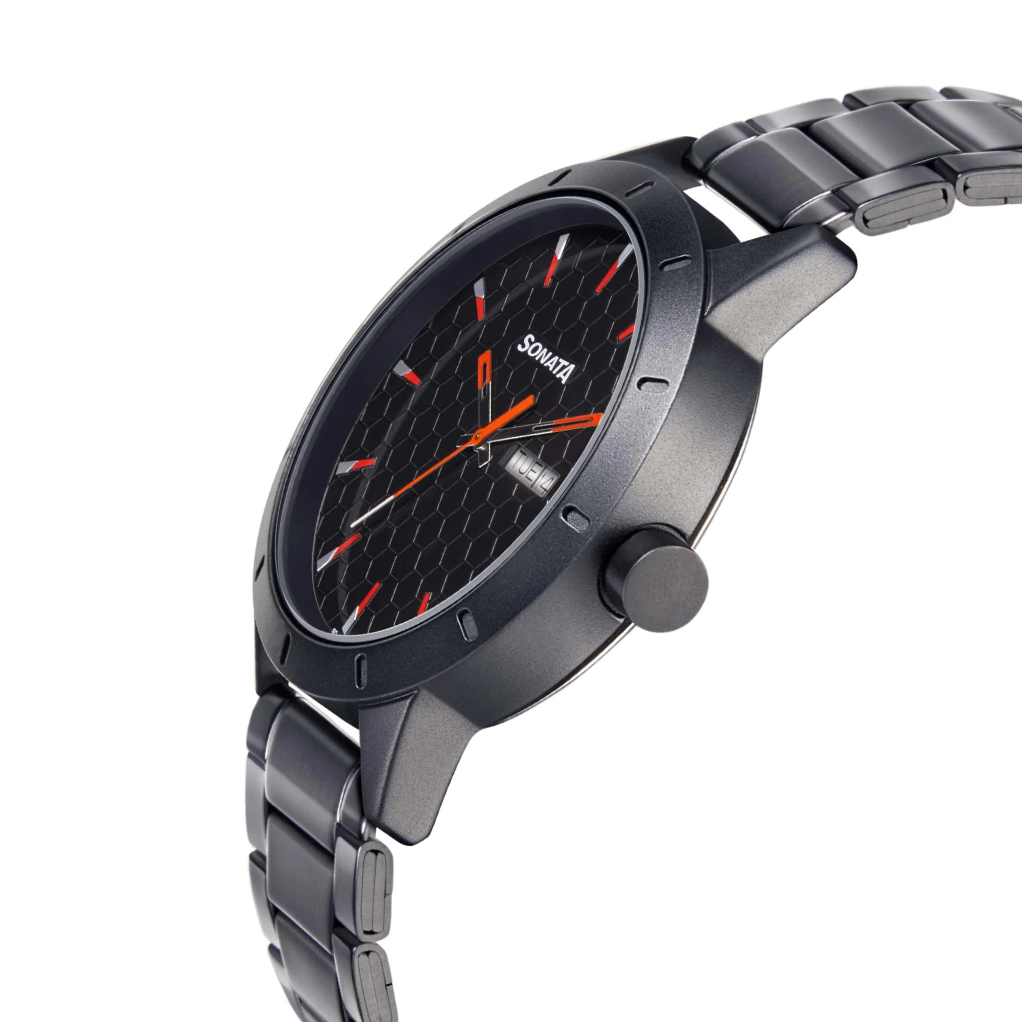 Sonata Quartz Analog with Day and Date Black Dial Metal Strap Watch for Men - Image 3