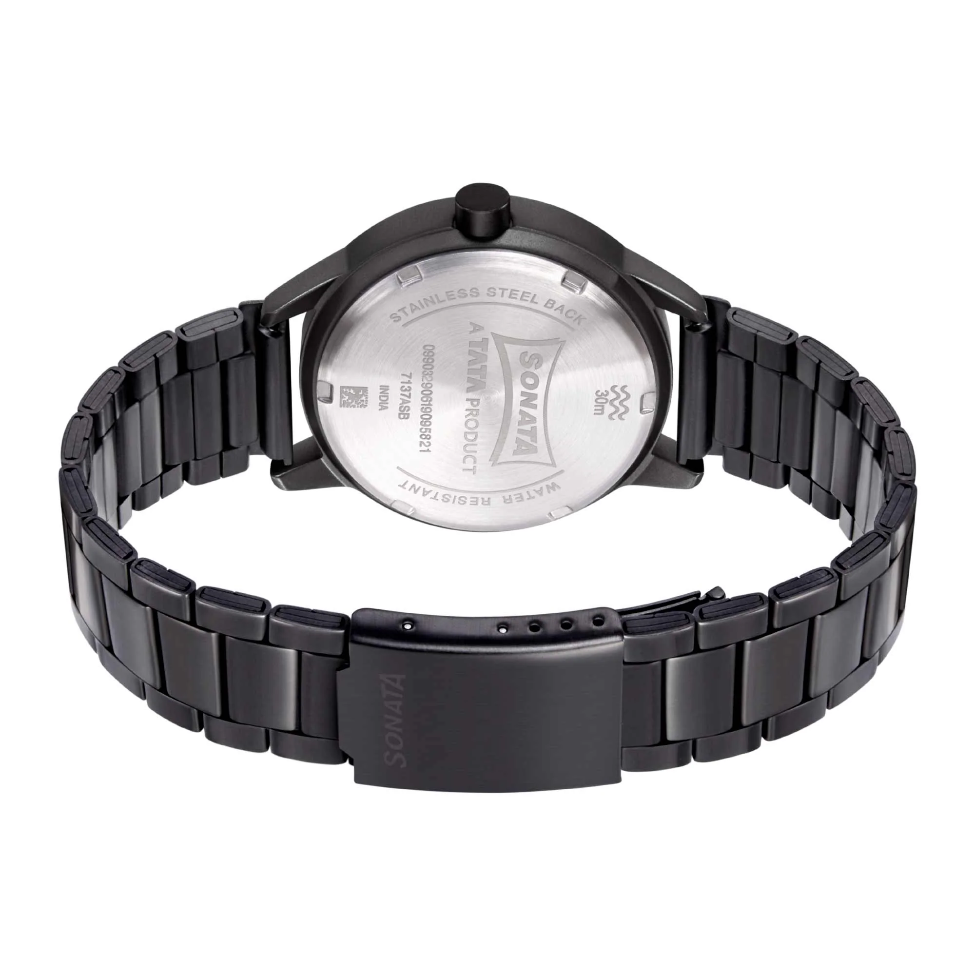 Sonata Quartz Analog with Day and Date Black Dial Metal Strap Watch for Men - Image 4