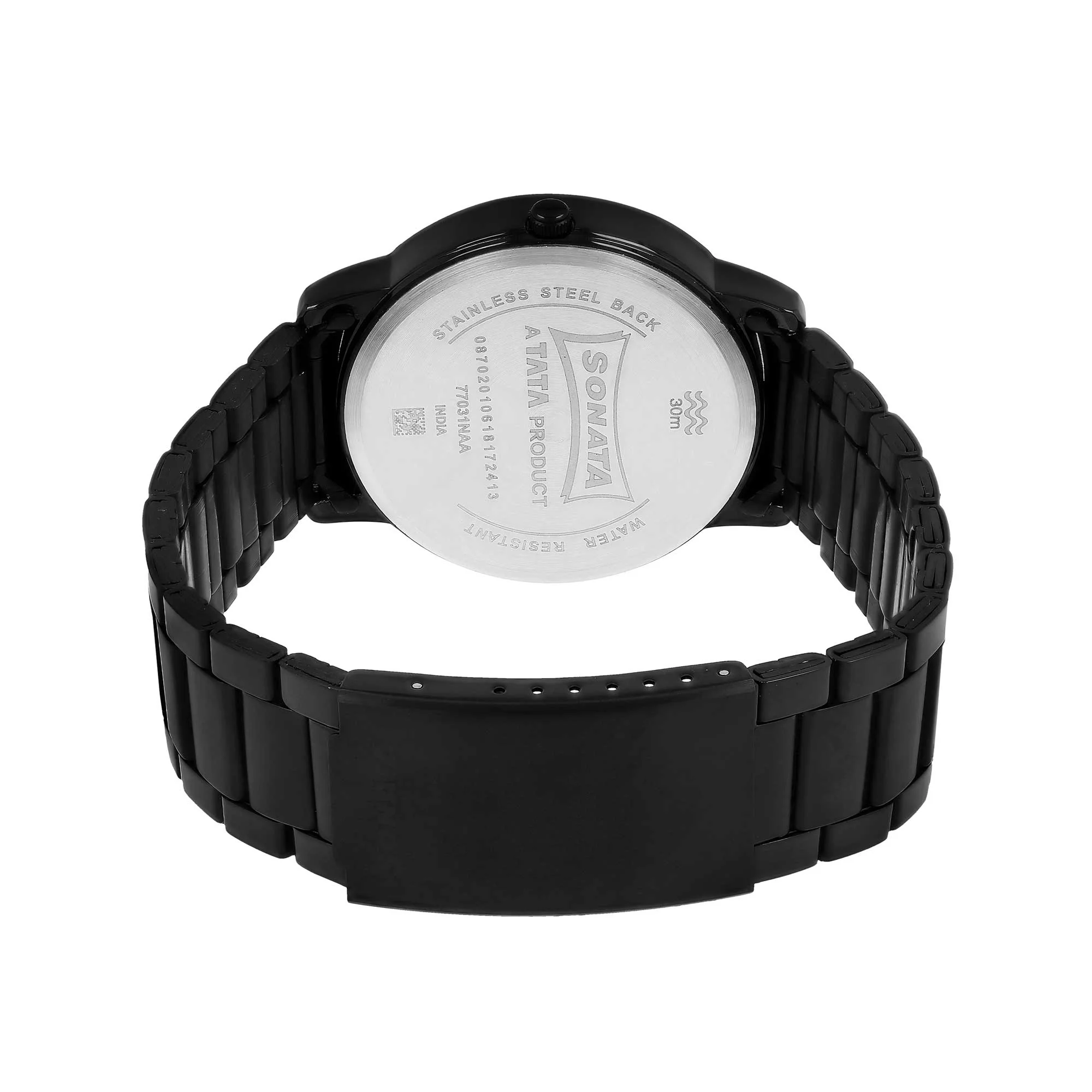 Sonata Quartz Analog with Day and Date Black Dial Stainless Steel Strap Watch for Men - Image 4
