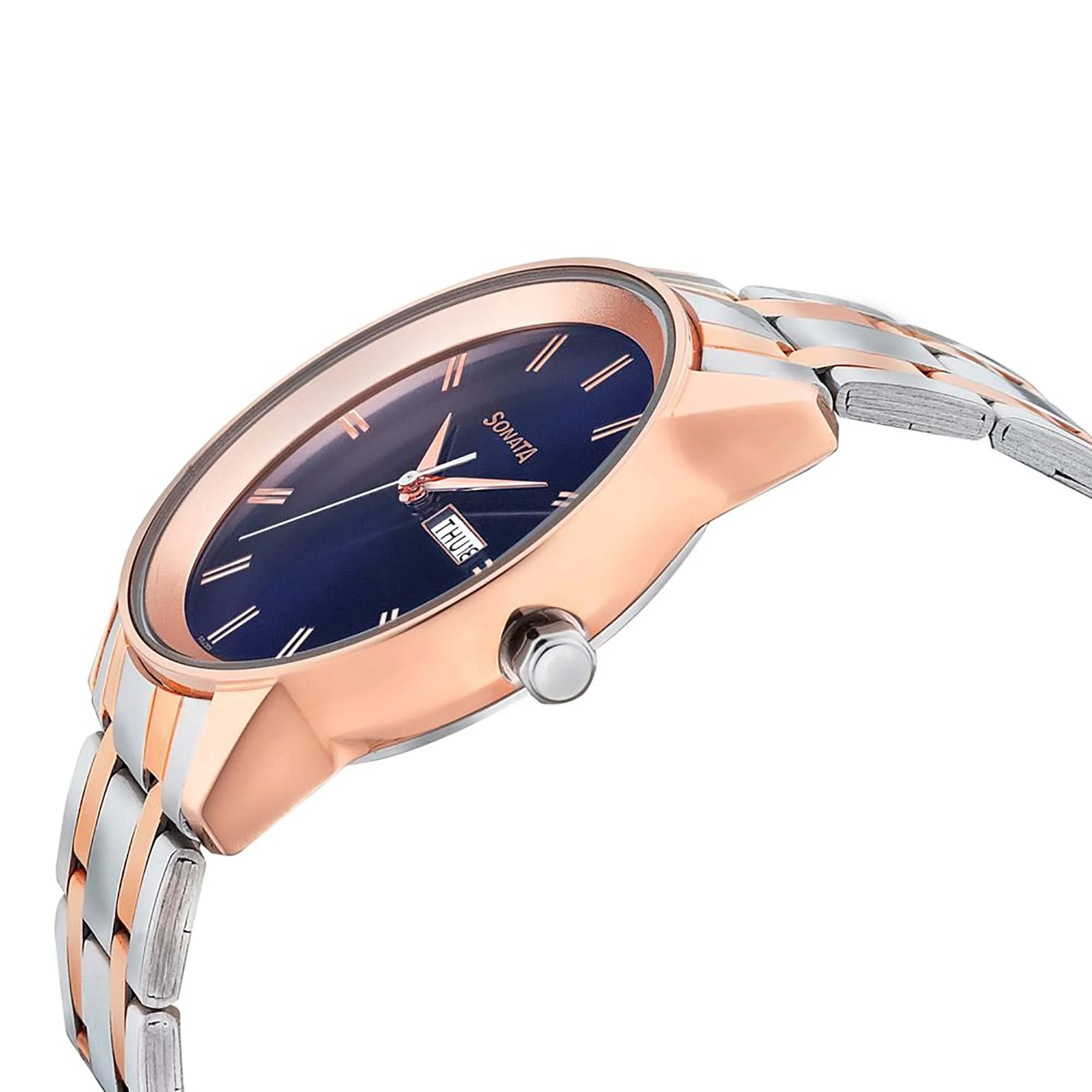 Sonata Quartz Analog with Day and Date Blue Dial Bimetal Strap Watch for Men - Image 3